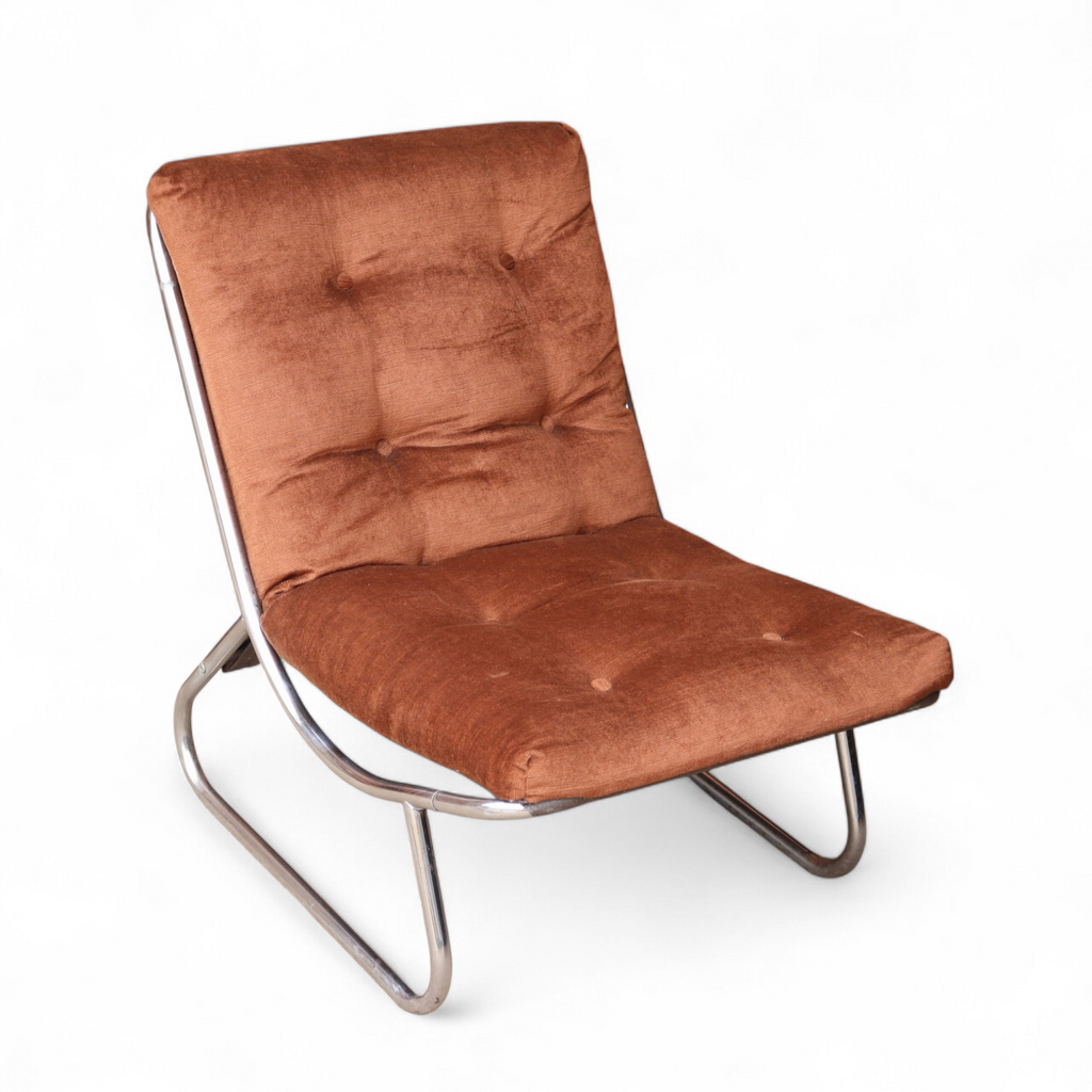 1970's Peter Hoyte British Sling Lounge chair chrome and chocolate corduroy Rare