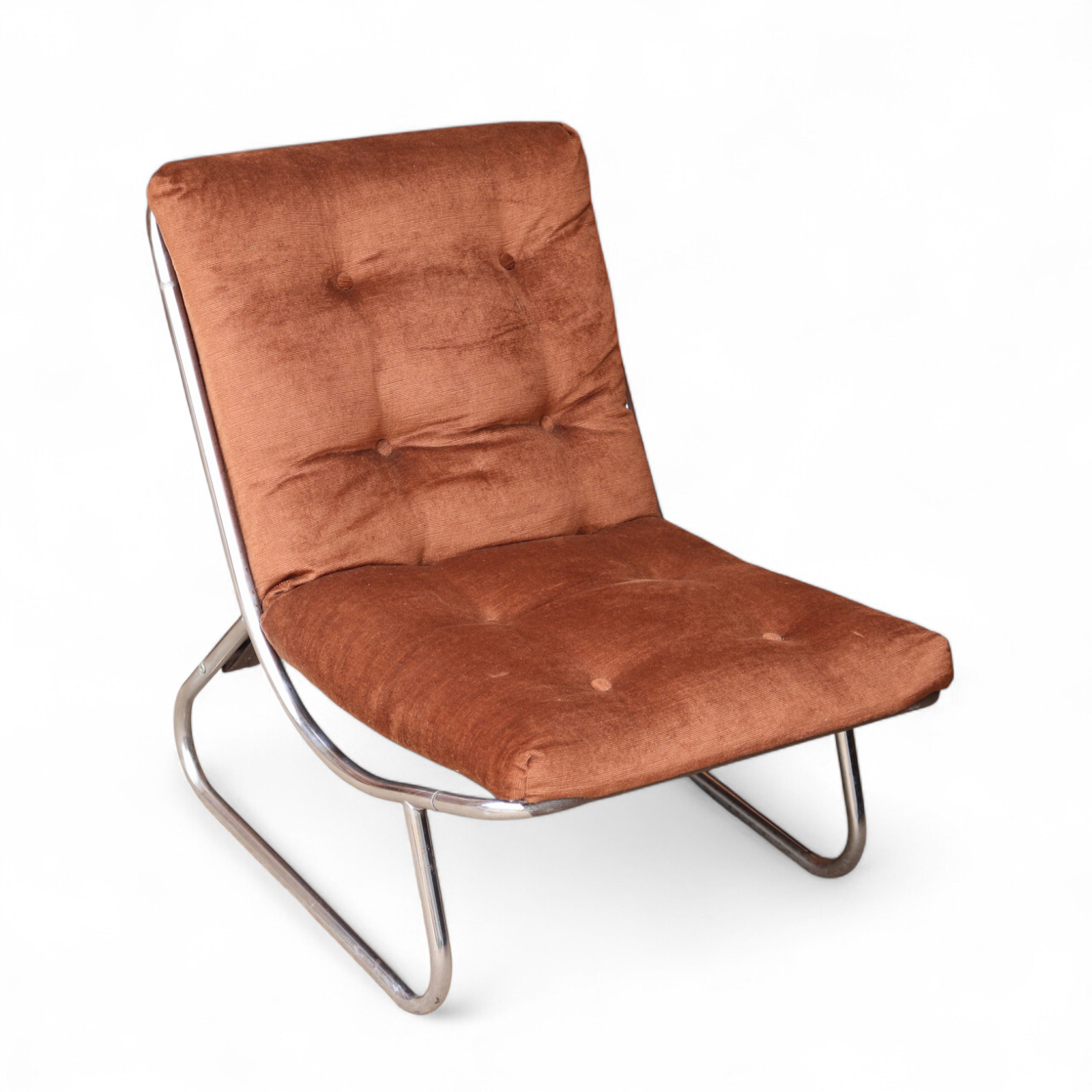 1970's Peter Hoyte British Sling Lounge chair chrome and chocolate corduroy Rare