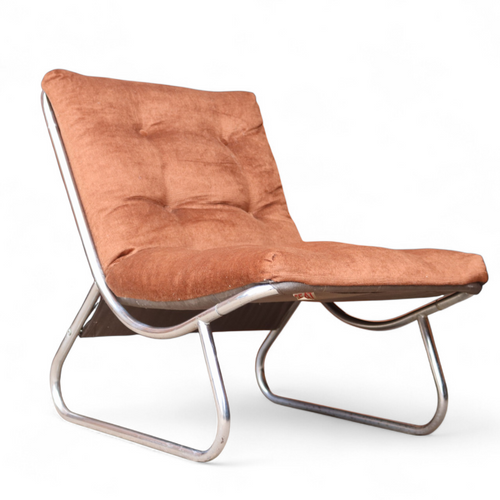1970's Peter Hoyte British Sling Lounge chair chrome and chocolate corduroy Rare