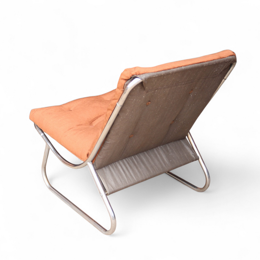 1970's Peter Hoyte British Sling Lounge chair chrome and chocolate corduroy Rare