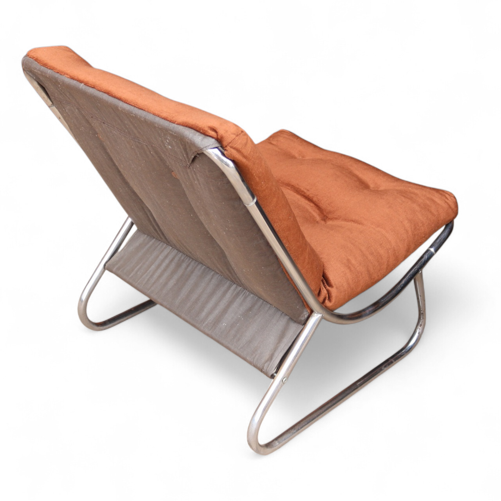 1970's Peter Hoyte British Sling Lounge chair chrome and chocolate corduroy Rare