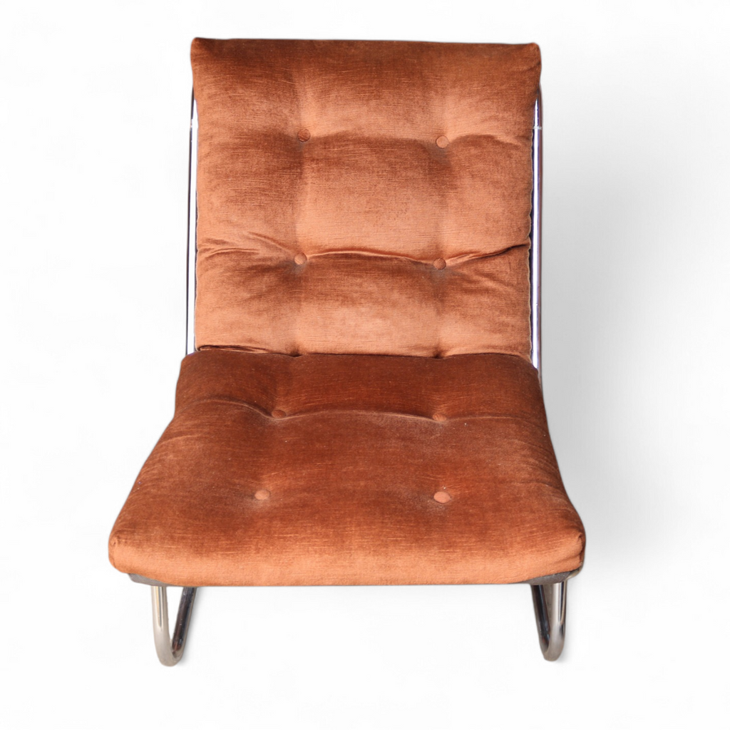 Mid Century Peter Hoyte Sling Lounge Chair Chrome & Corduroy Rare 1970s