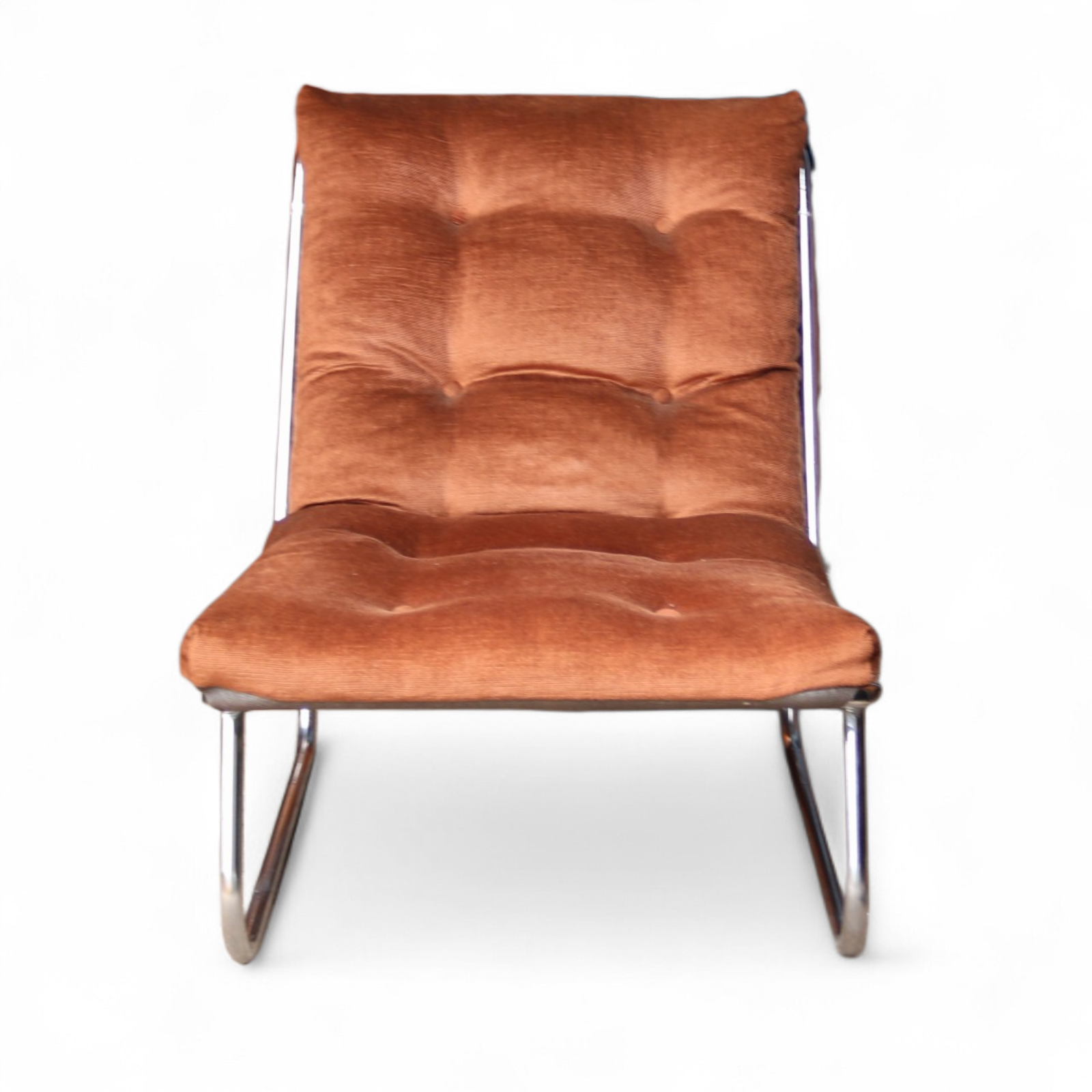 Mid Century Peter Hoyte Sling Lounge Chair Chrome & Corduroy Rare 1970s