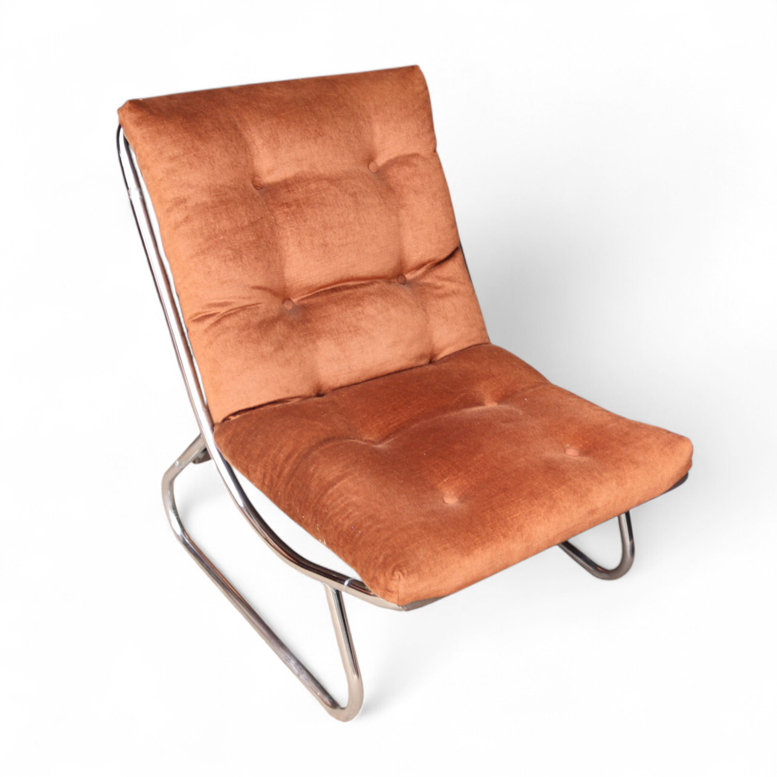 Mid Century Peter Hoyte Sling Lounge Chair Chrome & Corduroy Rare 1970s
