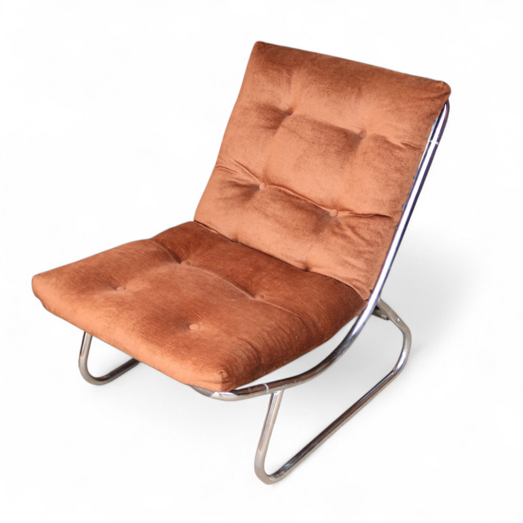 Mid Century Peter Hoyte Sling Lounge Chair Chrome & Corduroy Rare 1970s