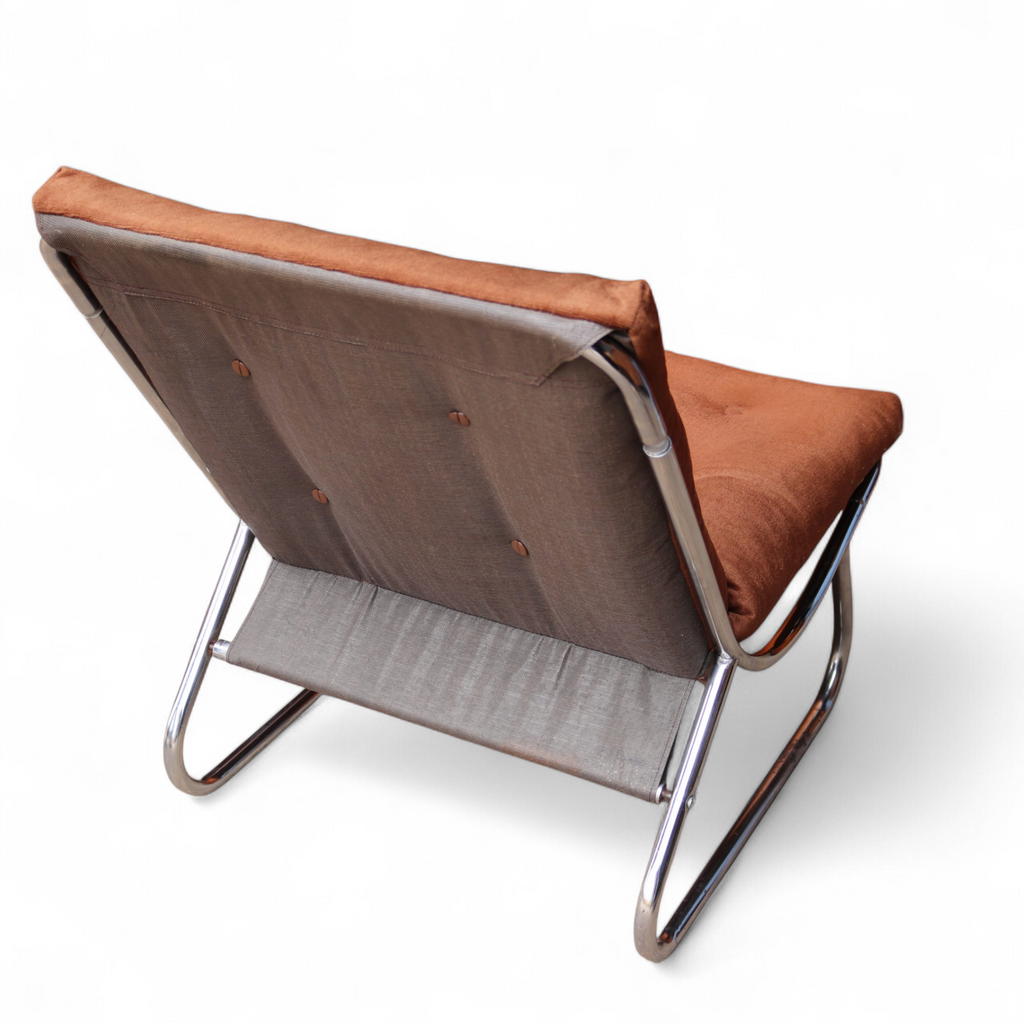 Mid Century Peter Hoyte Sling Lounge Chair Chrome & Corduroy Rare 1970s
