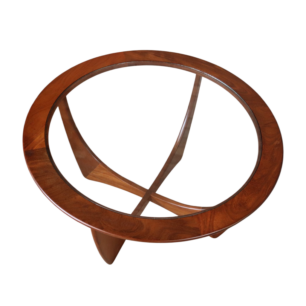 Mid Century G Plan Astro Round Teak Glass Top Coffee Table V.Wilkins Vintage