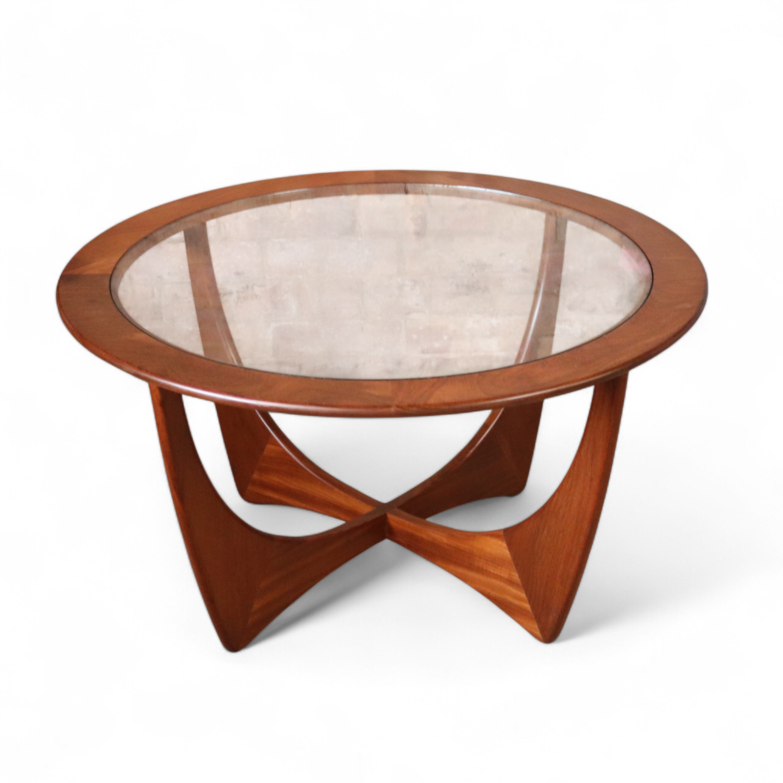 Mid Century G Plan Astro Round Teak Glass Top Coffee Table V.Wilkins Vintage