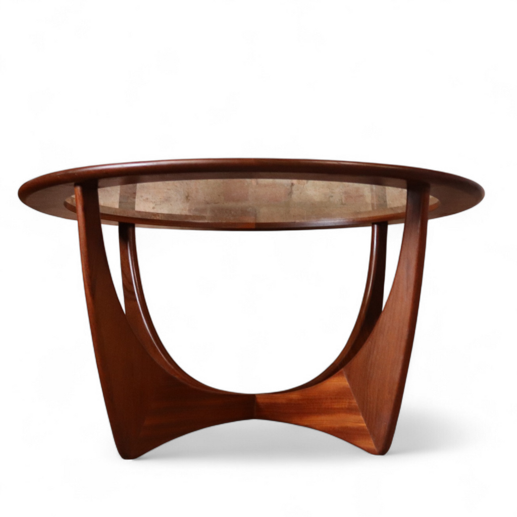 Mid Century G Plan Astro Round Teak Glass Top Coffee Table V.Wilkins Vintage
