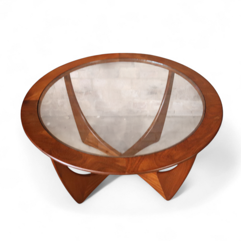 Mid Century G Plan Astro Round Teak Glass Top Coffee Table V.Wilkins Vintage