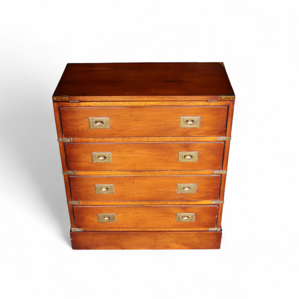 Vintage Yew Wood Campaign Chest of Drawers Flip Top Military Chest