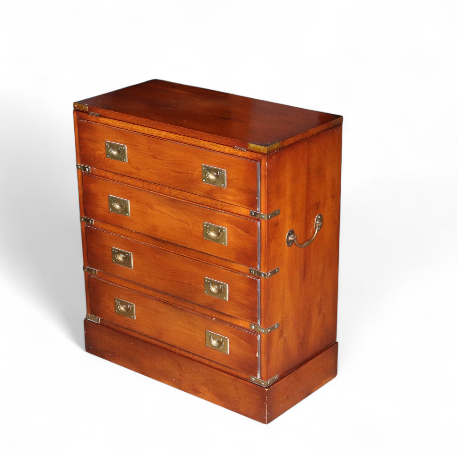 Vintage Yew Wood Campaign Chest of Drawers Flip Top Military Chest