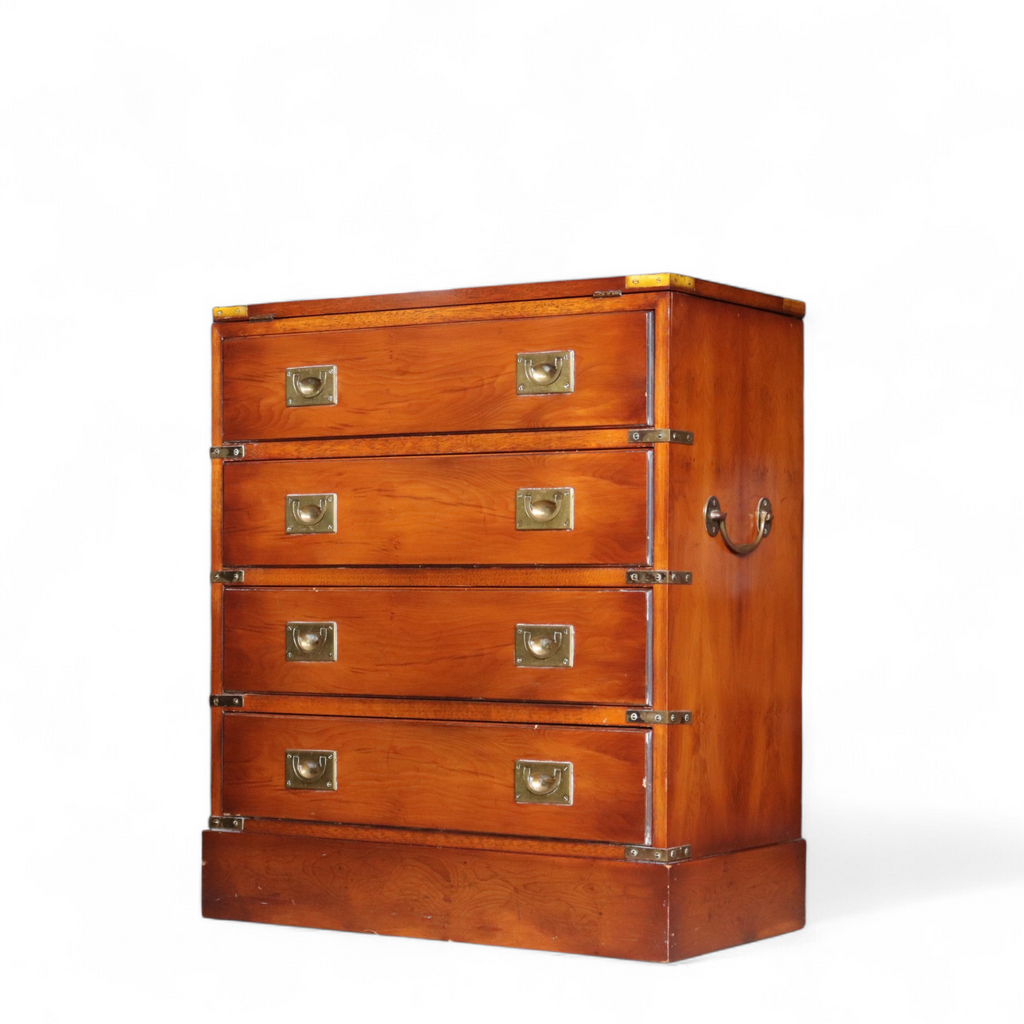 Vintage Yew Wood Campaign Chest of Drawers Flip Top Military Chest