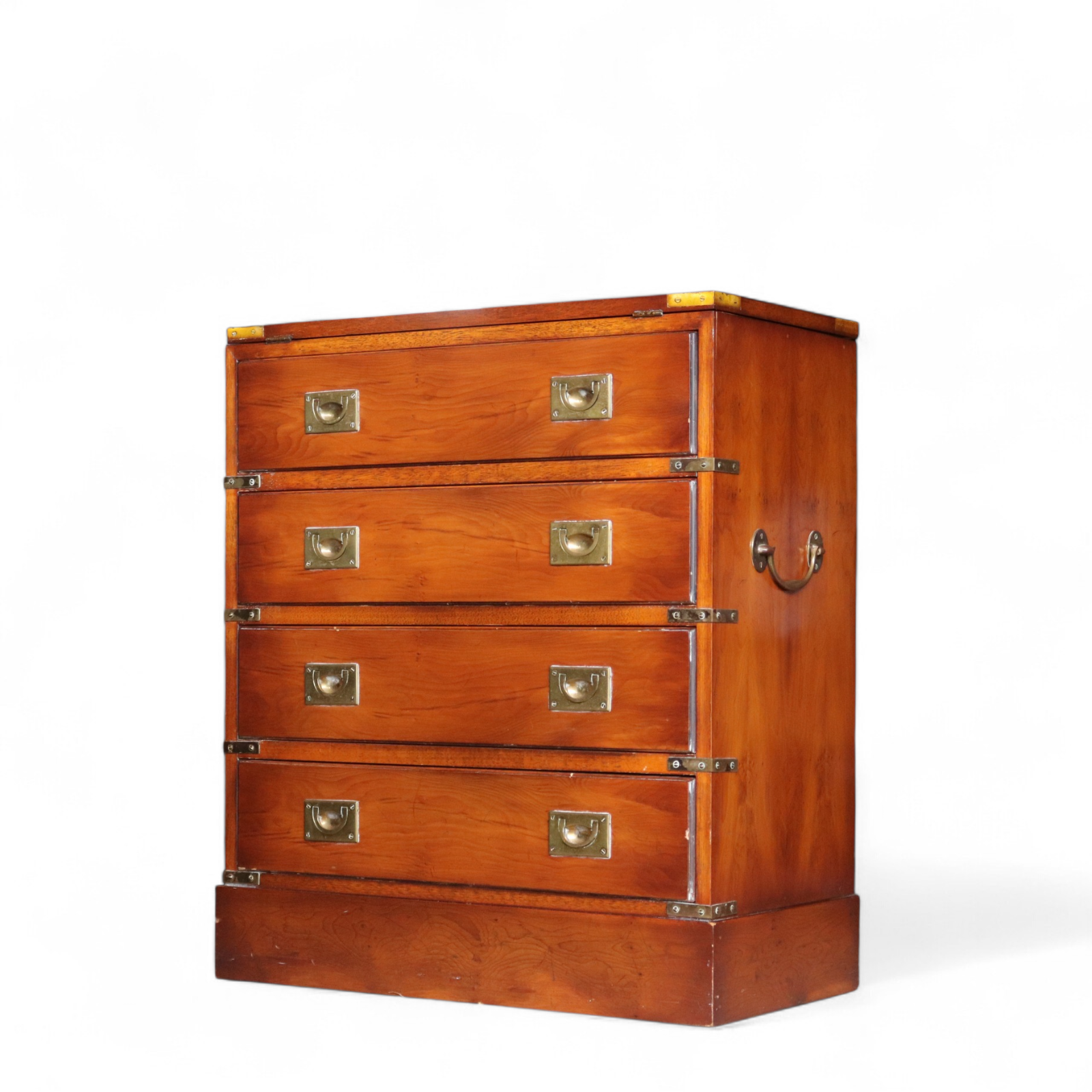 Vintage Yew Wood Campaign Chest of Drawers Flip Top Military Chest