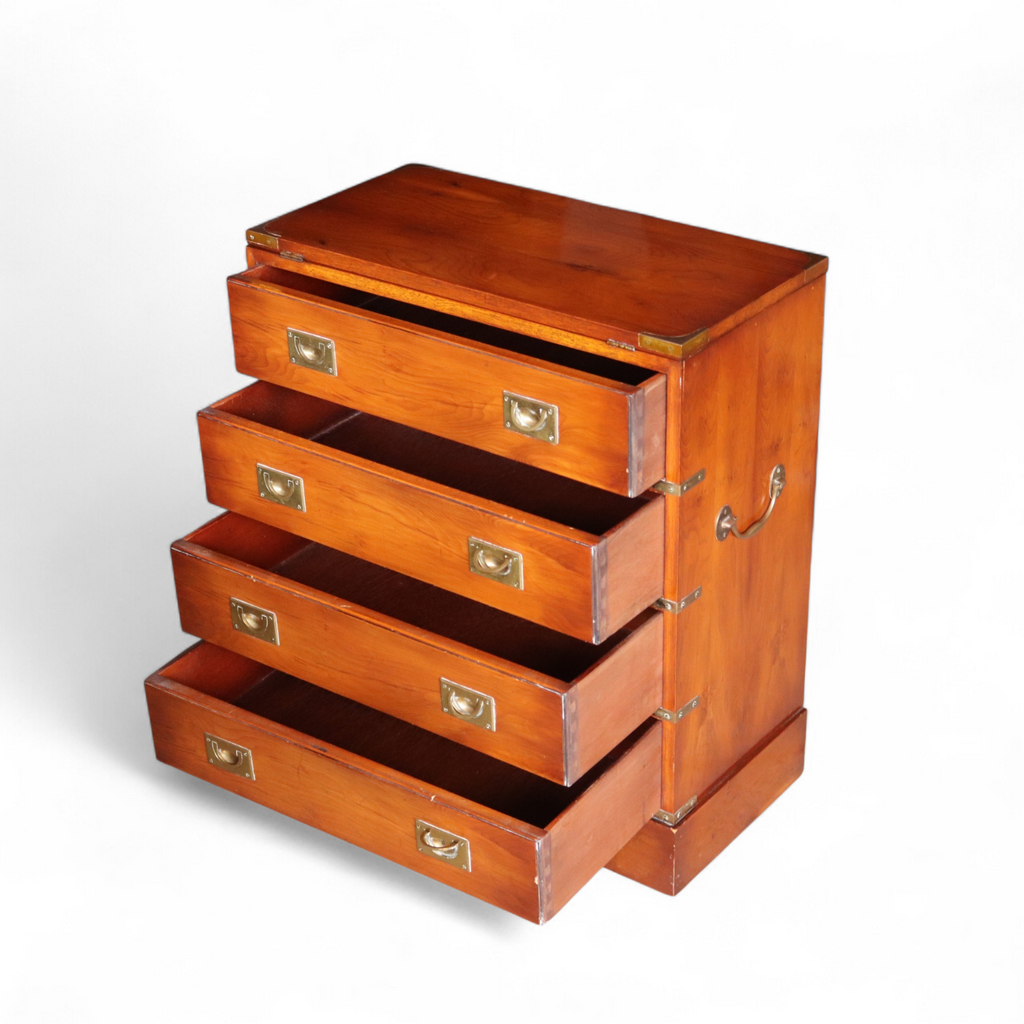 Vintage Yew Wood Campaign Chest of Drawers Flip Top Military Chest