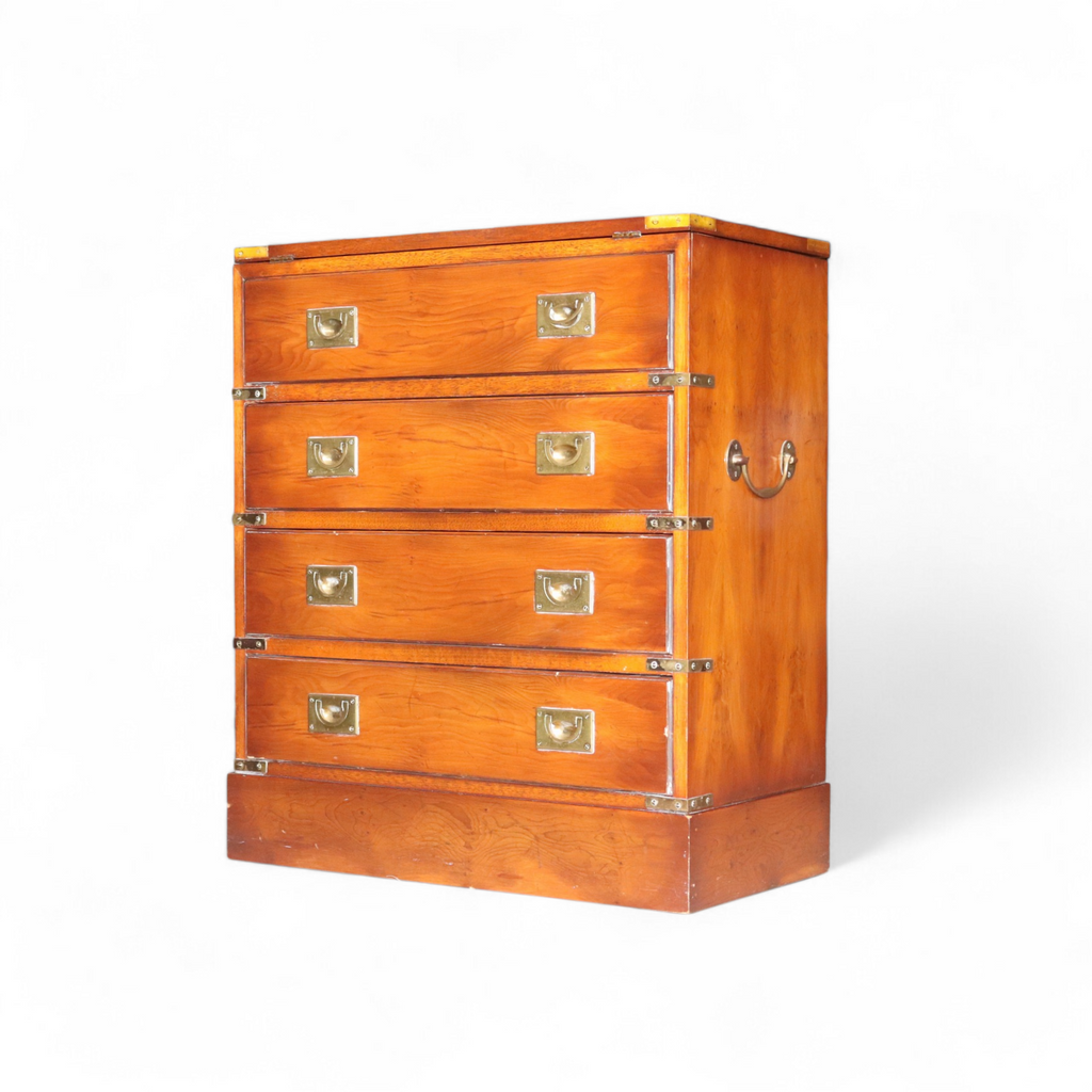 Vintage Yew Wood Campaign Chest of Drawers Flip Top Military Chest