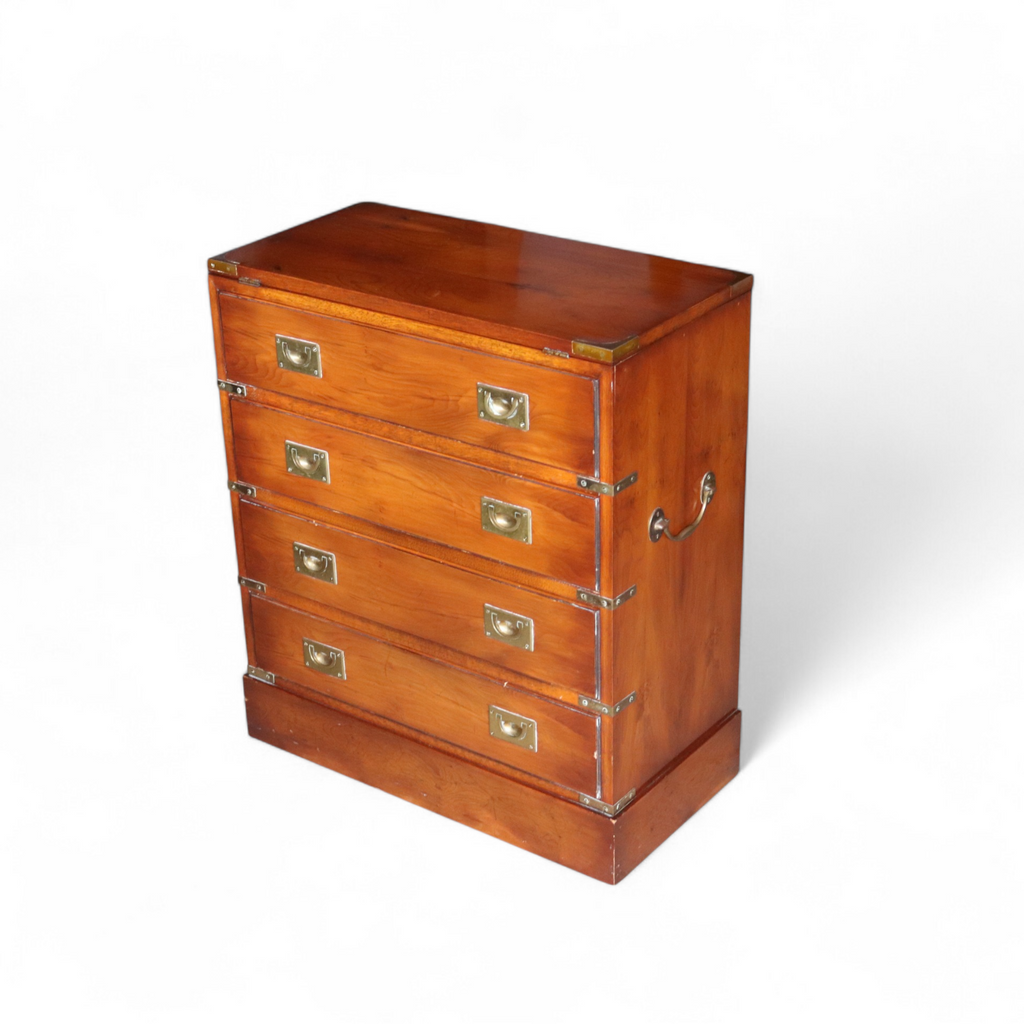 Vintage Yew Wood Campaign Chest of Drawers Flip Top Military Chest