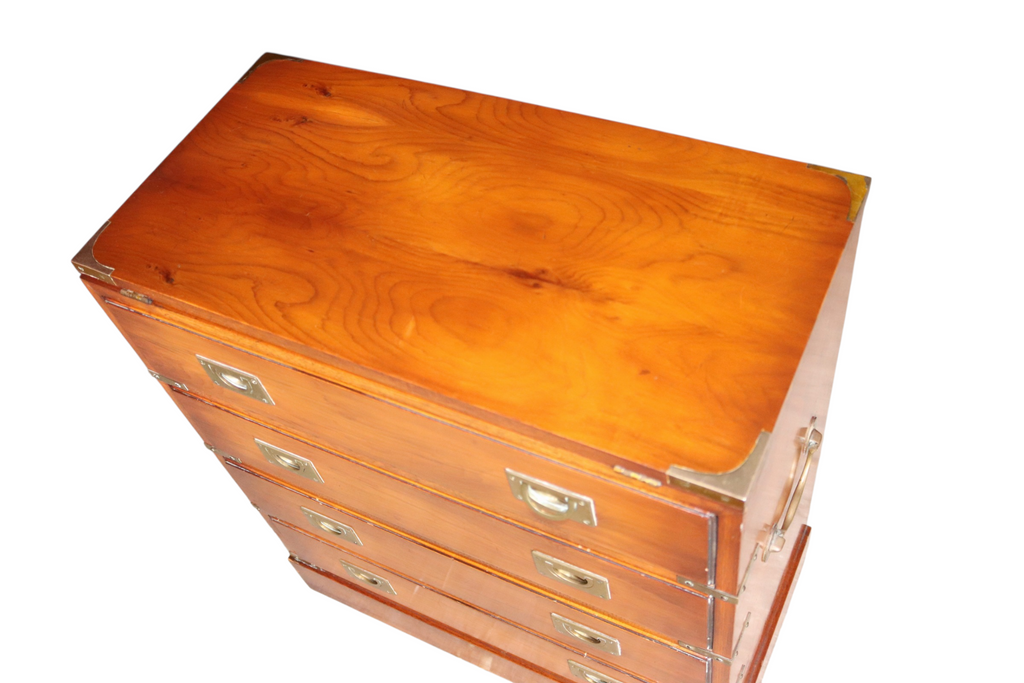 Vintage Yew Wood Campaign Chest of Drawers Flip Top Military Chest
