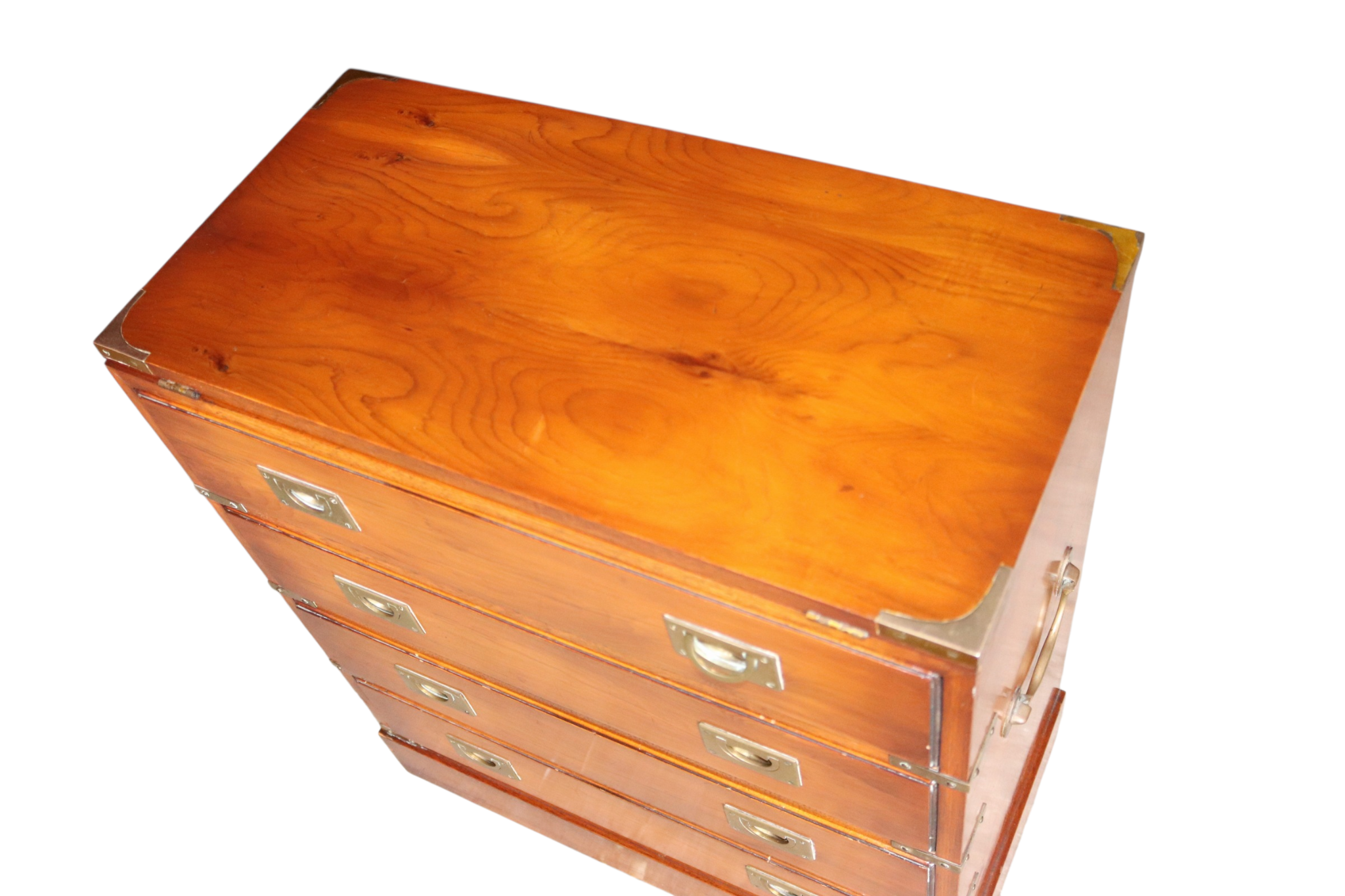 Vintage Yew Wood Campaign Chest of Drawers Flip Top Military Chest
