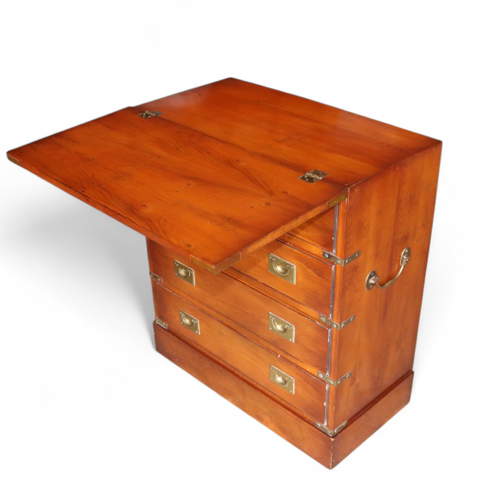 Vintage Yew Wood Campaign Chest of Drawers Flip Top Military Chest
