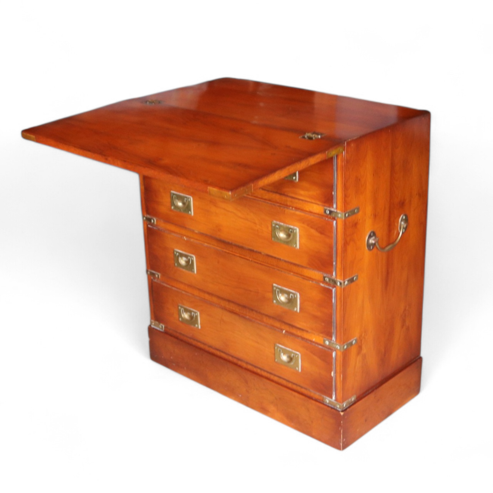 Vintage Yew Wood Campaign Chest of Drawers Flip Top Military Chest