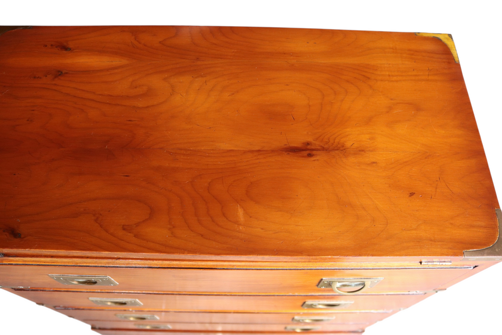Vintage Yew Wood Campaign Chest of Drawers Flip Top Military Chest