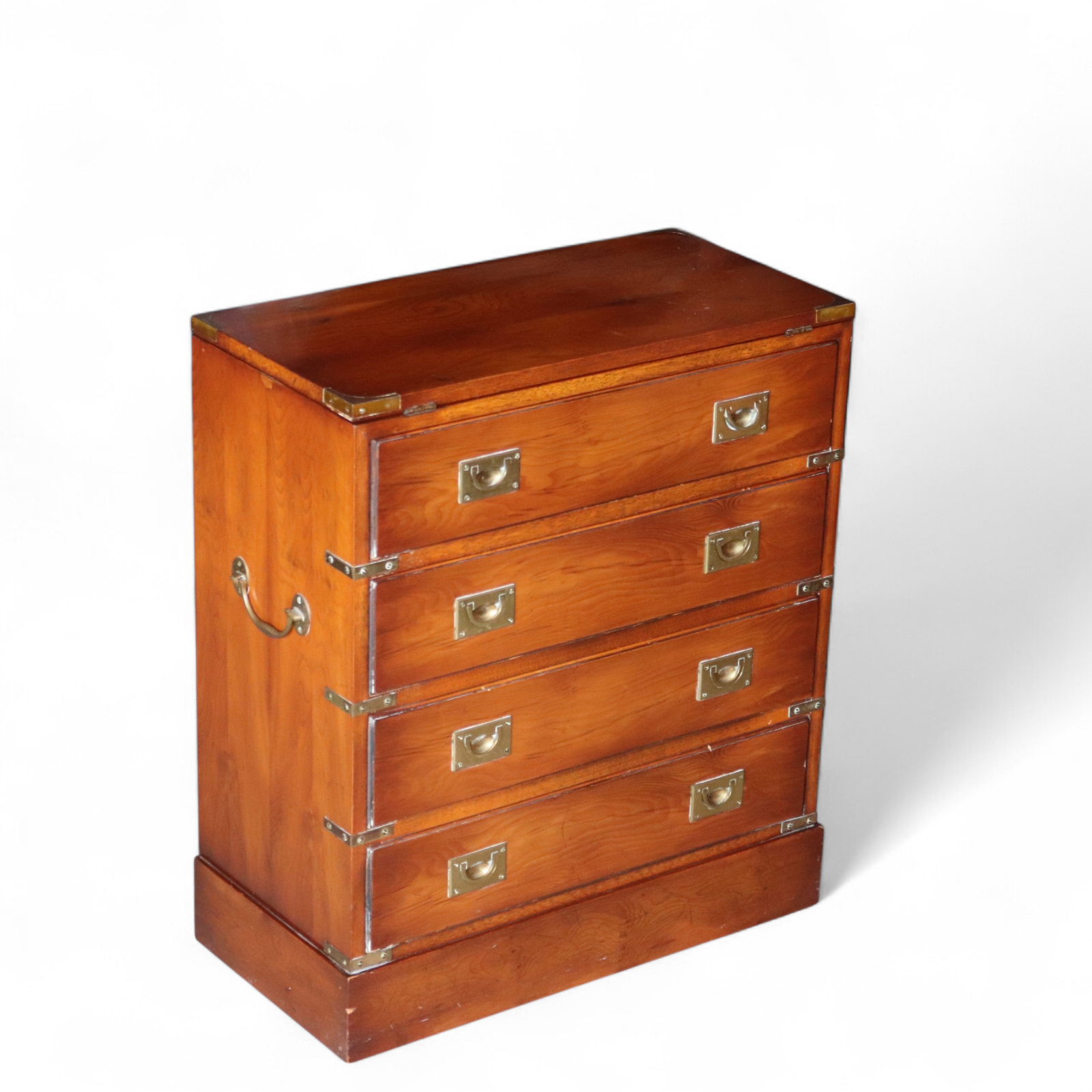 Vintage Yew Wood Campaign Chest of Drawers Flip Top Military Chest