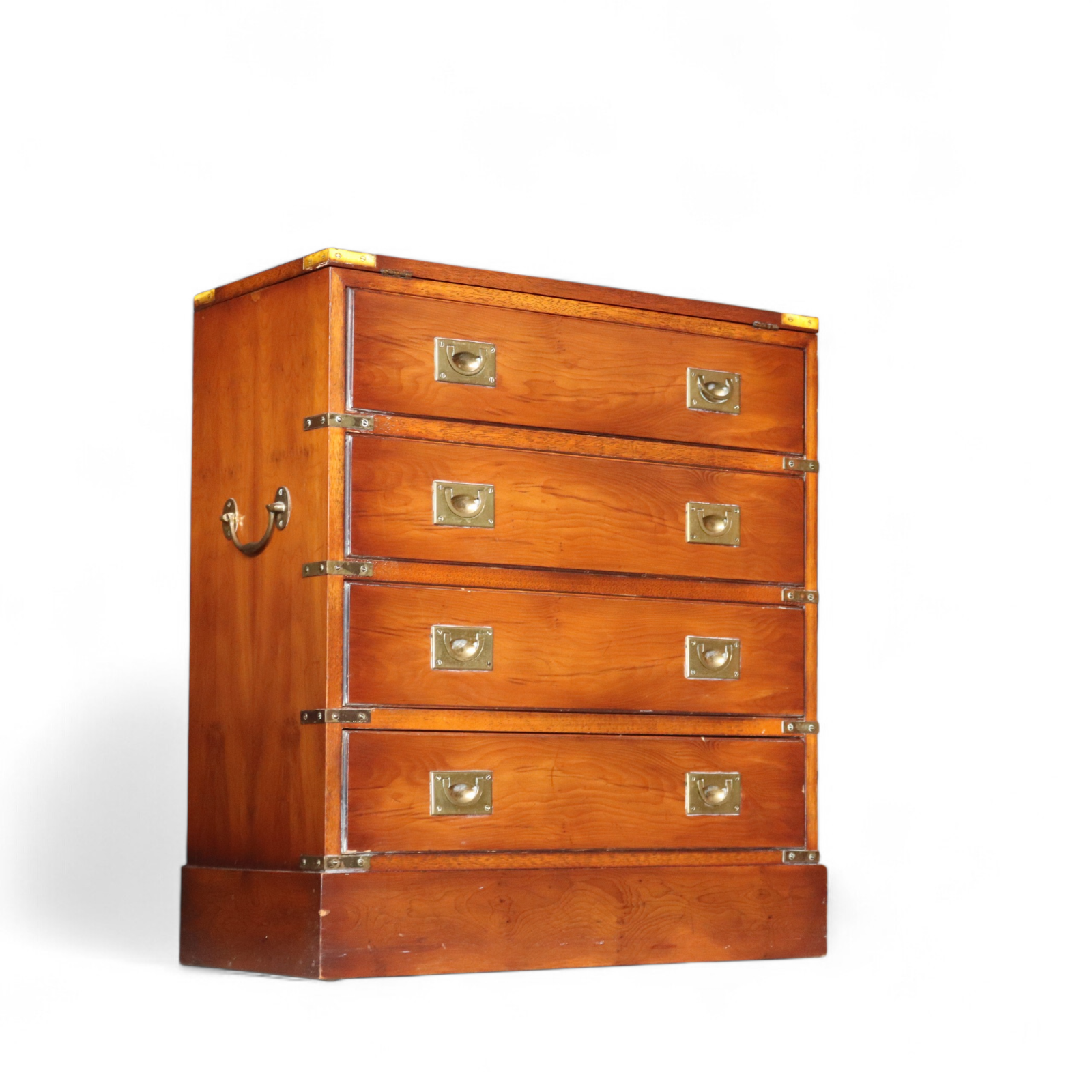 Vintage Yew Wood Campaign Chest of Drawers Flip Top Military Chest