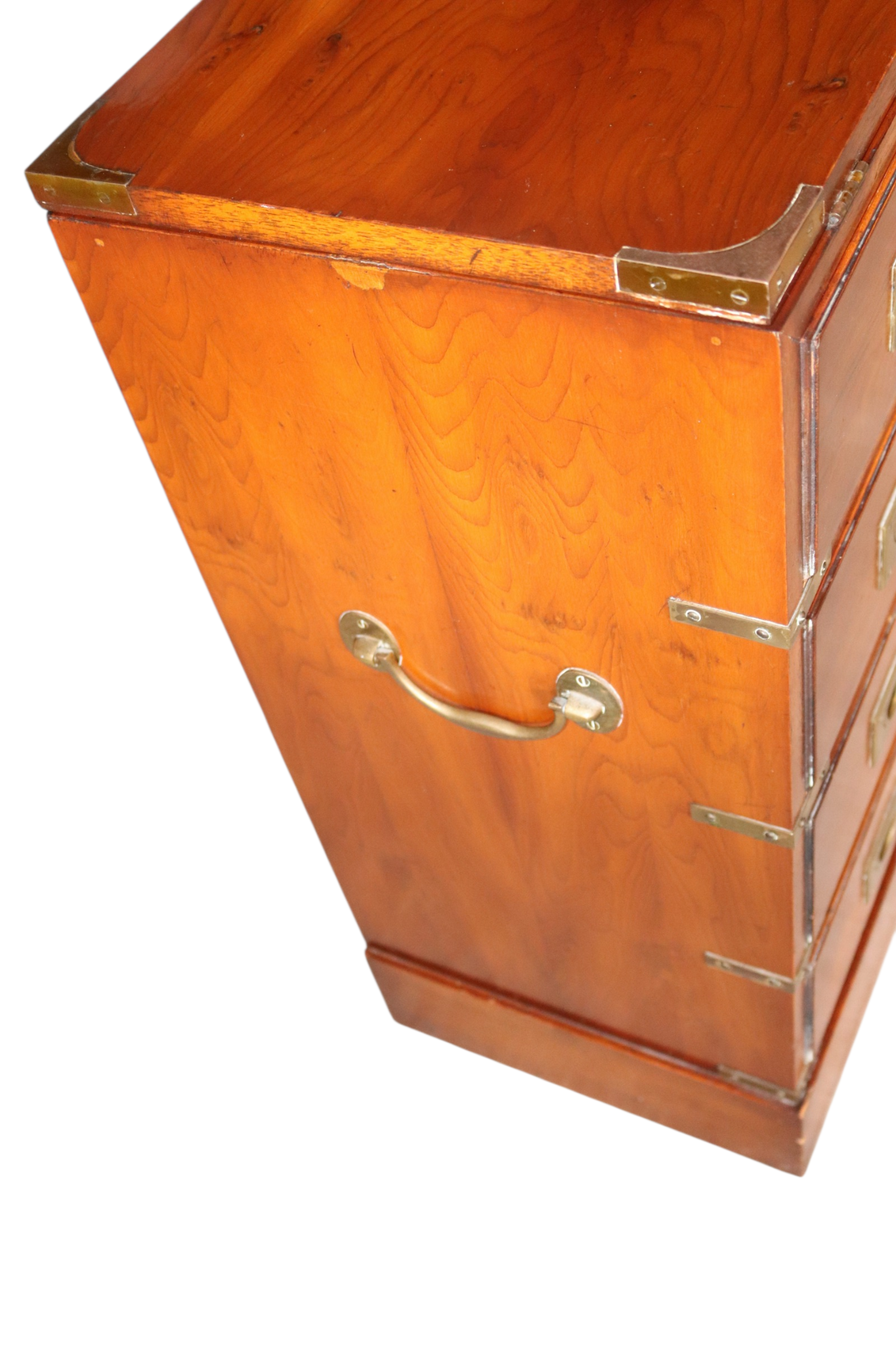 Vintage Yew Wood Campaign Chest of Drawers Flip Top Military Chest