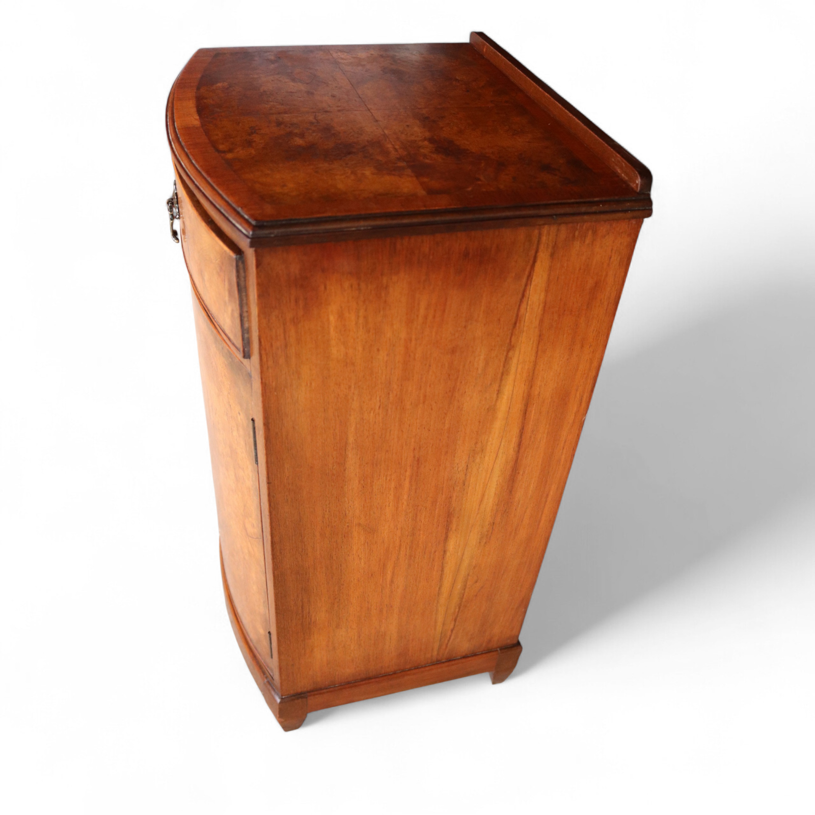 Vintage Burr Walnut Art Deco Bedside Cabinet Nightstand Bow Front Pot Cupboard