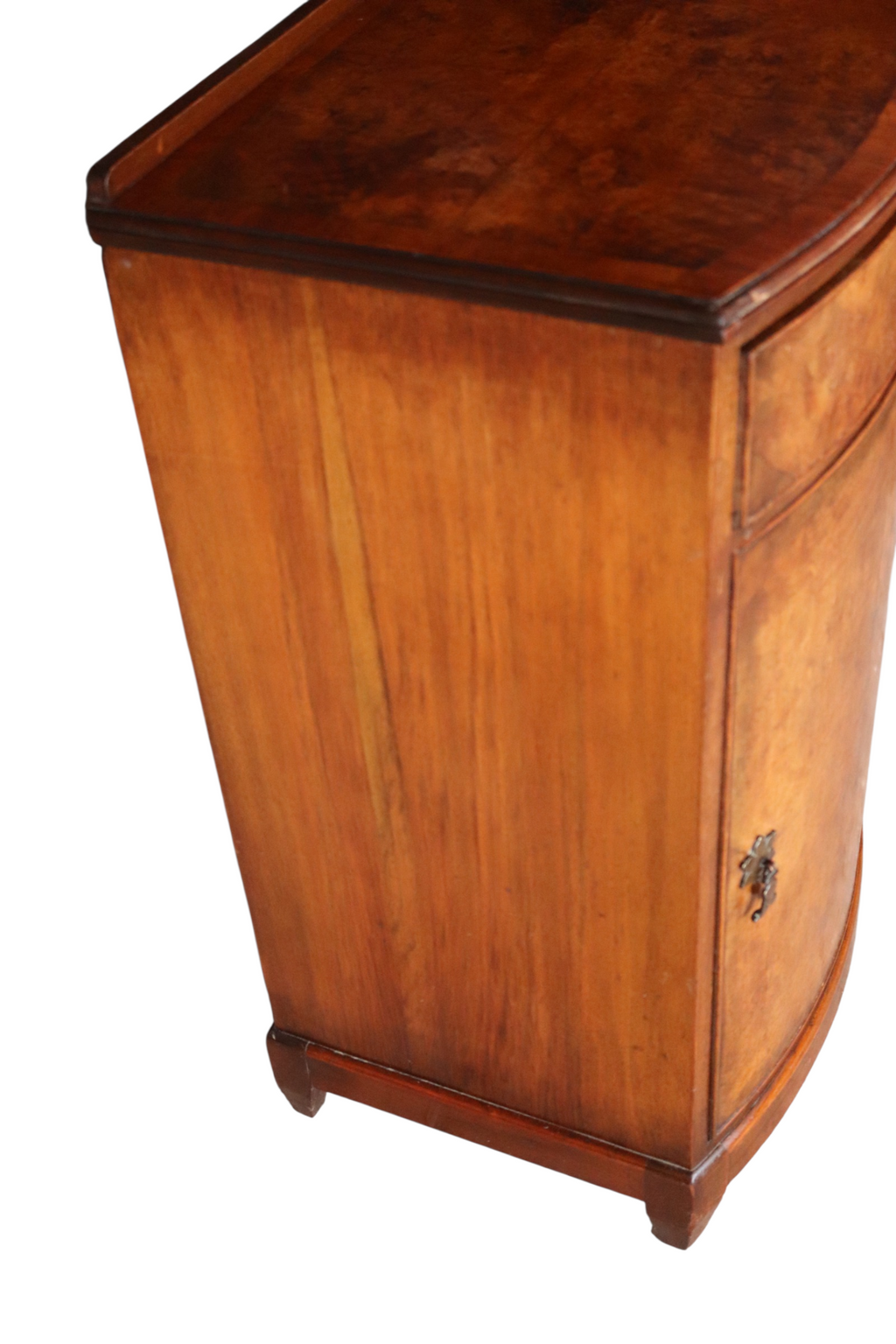 Vintage Burr Walnut Art Deco Bedside Cabinet Nightstand Bow Front Pot Cupboard