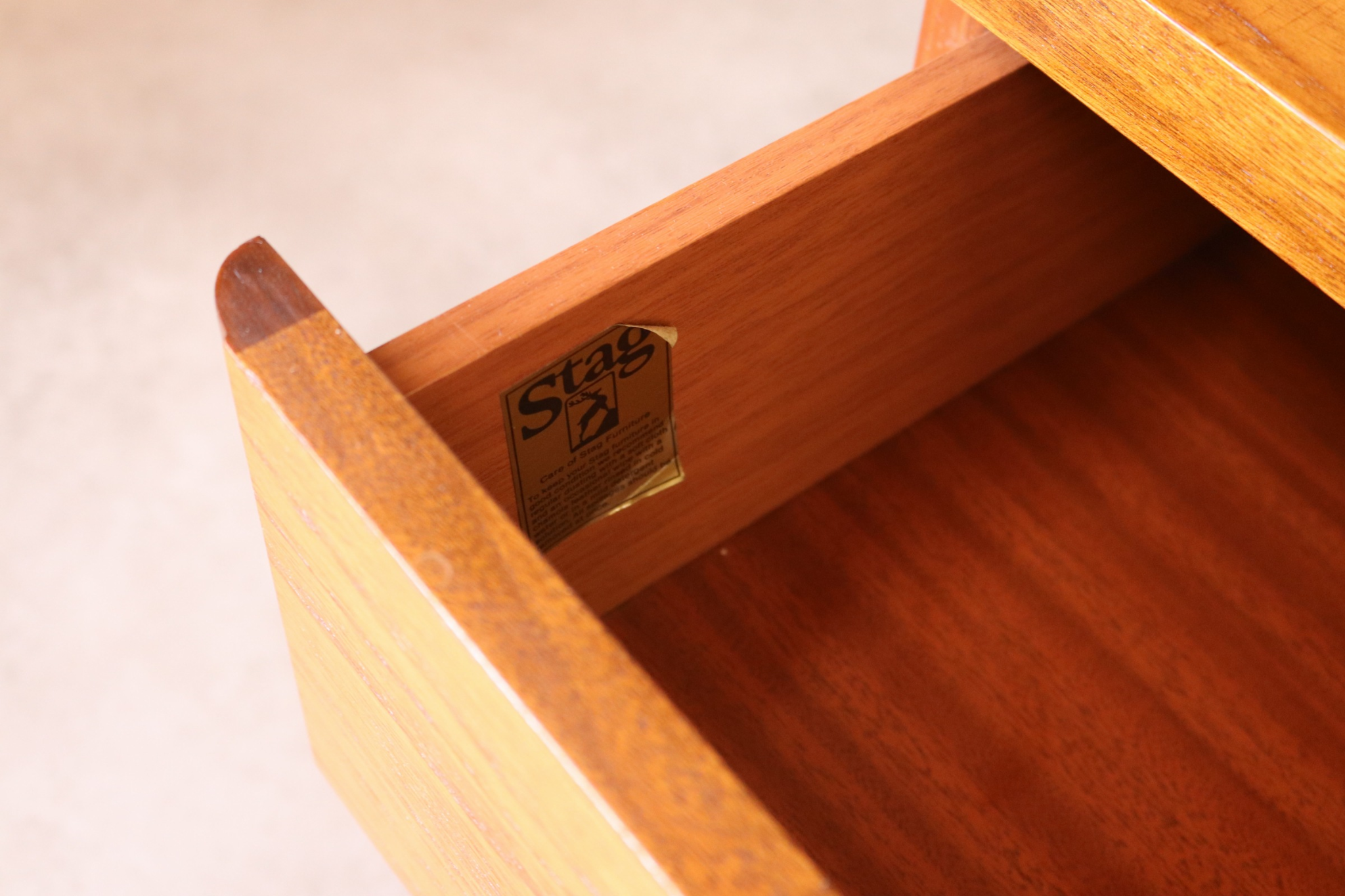Mid Century Teak Stag Cantata Bedside Cabinet - 2 Drawer Chest