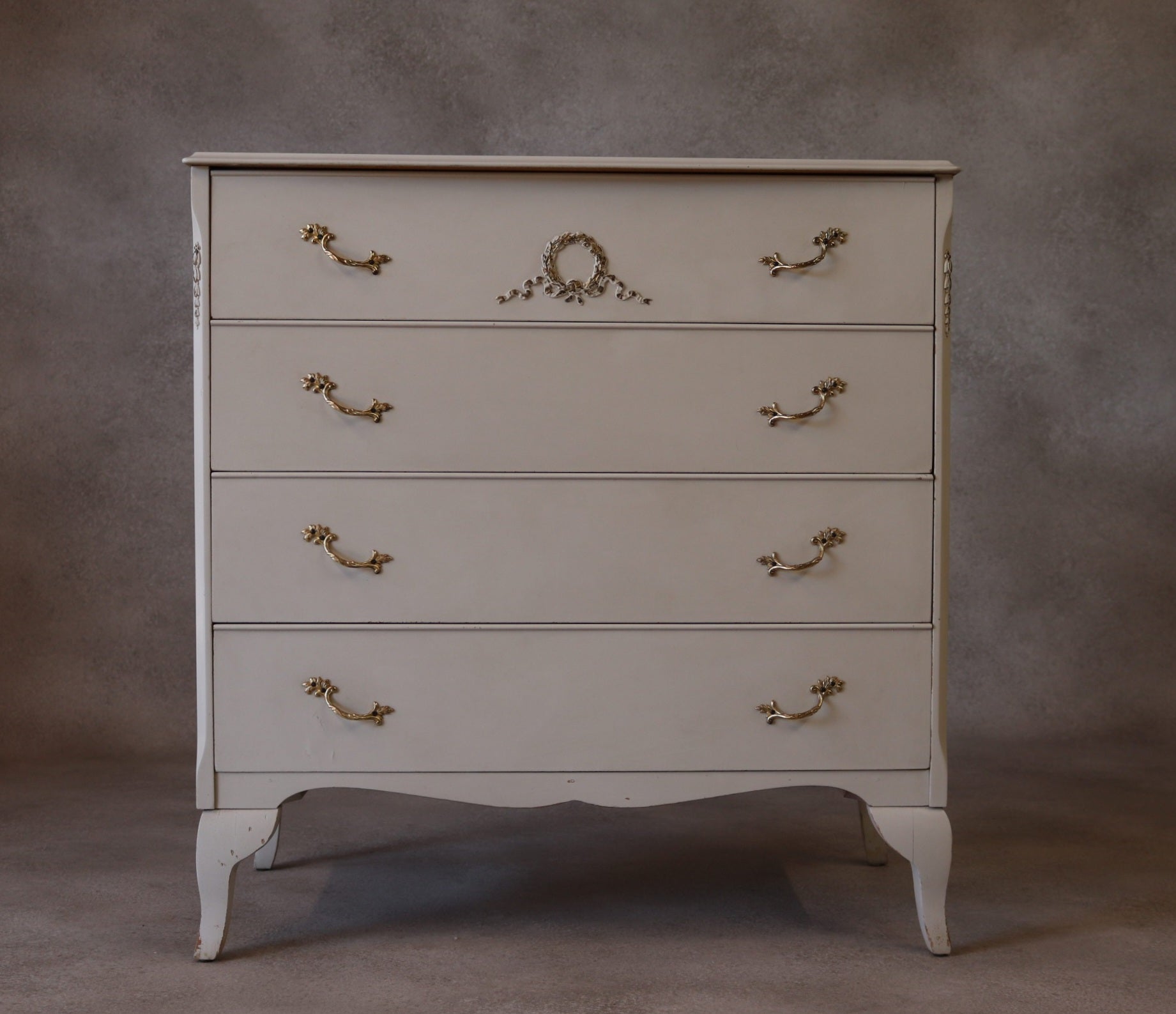 Vintage French Louis XV Style White Chest Of Drawers
