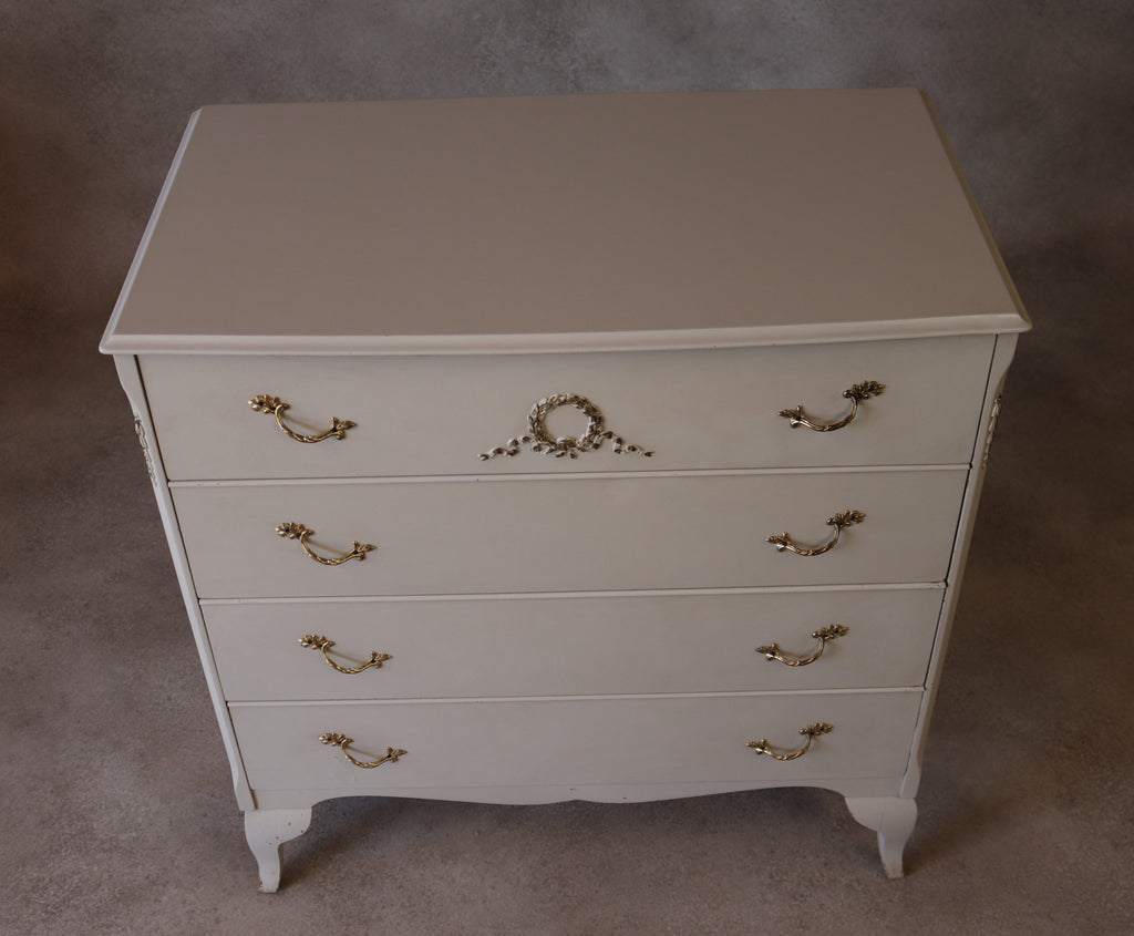 Vintage French Louis XV Style White Chest Of Drawers
