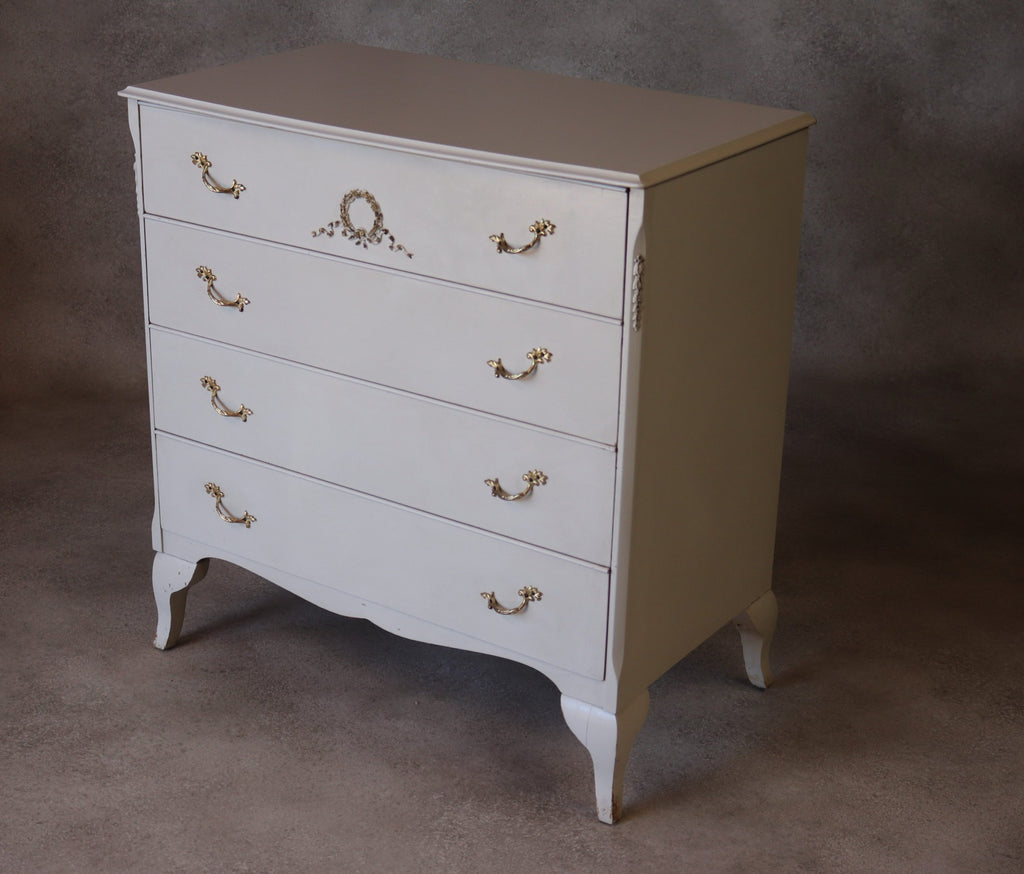 Vintage French Louis XV Style White Chest Of Drawers