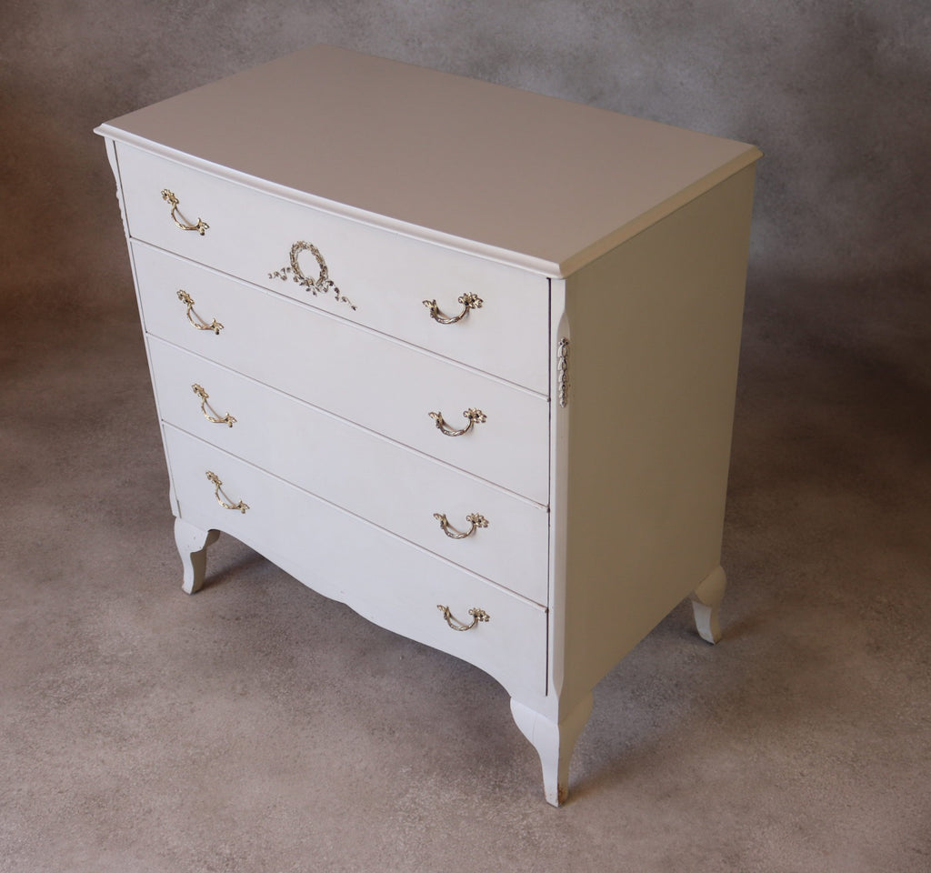Vintage French Louis XV Style White Chest Of Drawers