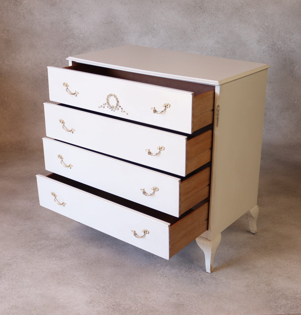 Vintage French Louis XV Style White Chest Of Drawers