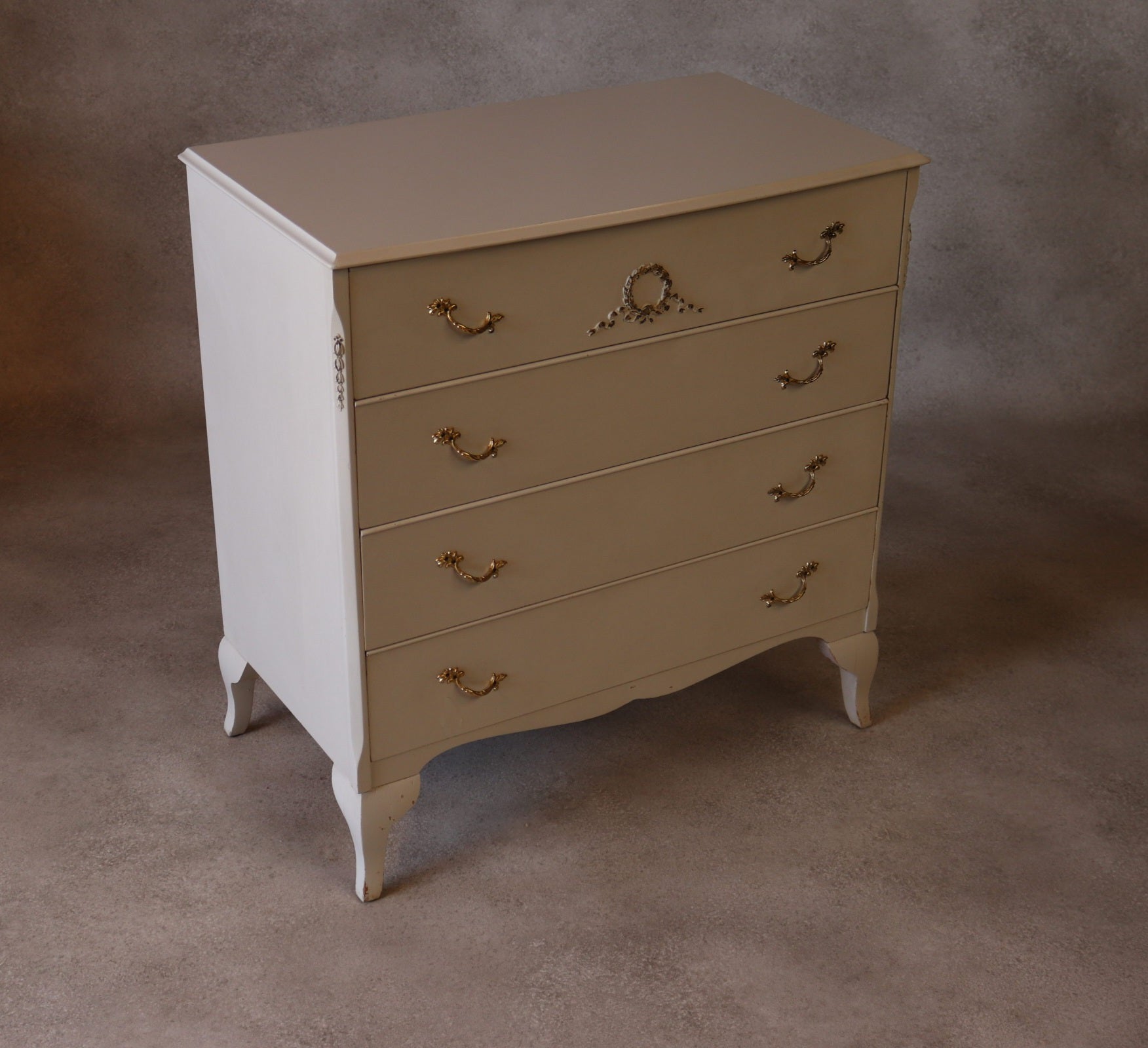 Vintage French Louis XV Style White Chest Of Drawers