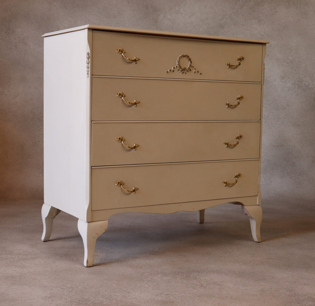 Vintage French Louis XV Style White Chest Of Drawers