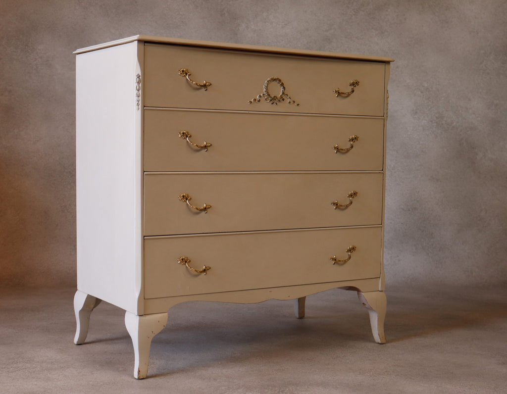 Vintage French Louis XV Style White Chest Of Drawers