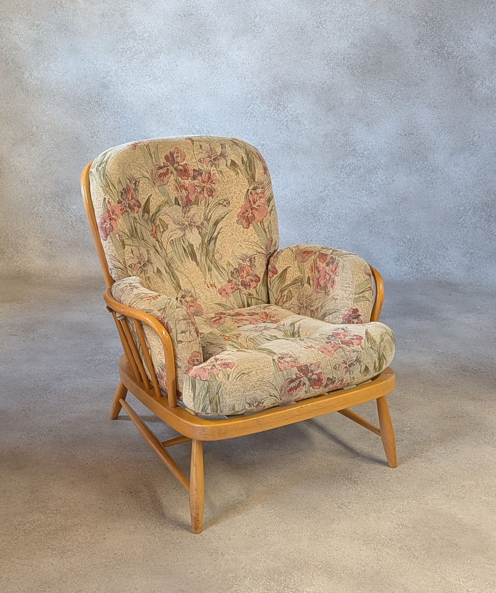 Vintage Ercol 766 Jubilee Blonde Beech Armchair
