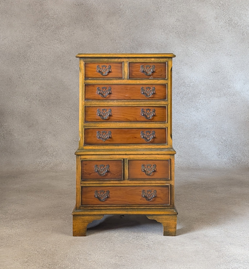 Vintage Georgian Style Yew Wood Miniature Chest on Chest Tallboy - Reproduction