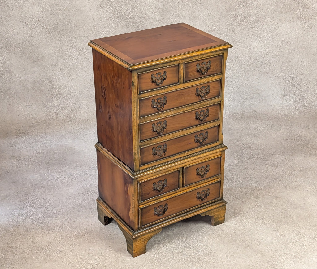 Vintage Georgian Style Yew Wood Miniature Chest on Chest Tallboy - Reproduction