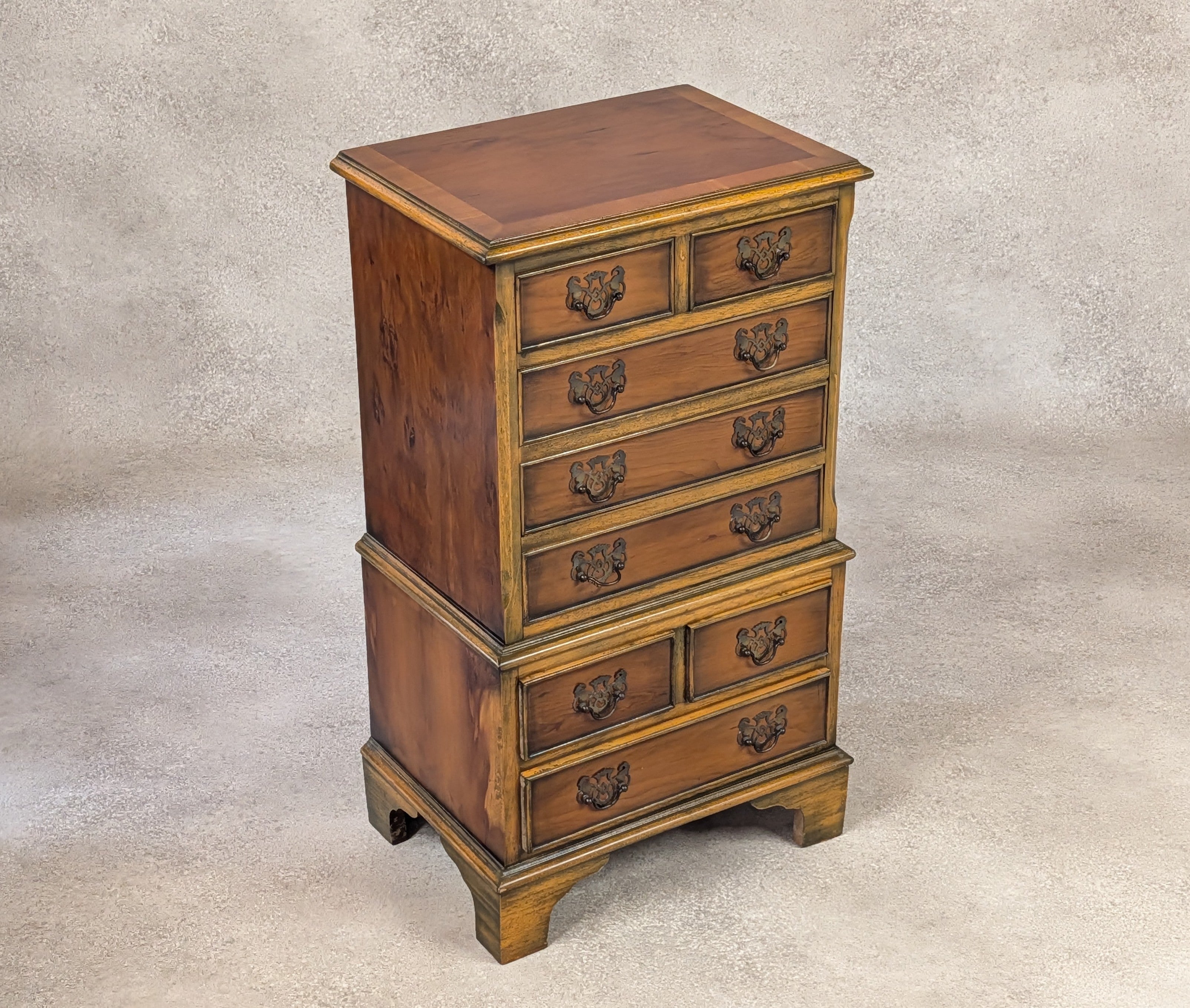 Vintage Georgian Style Yew Wood Miniature Chest on Chest Tallboy - Reproduction