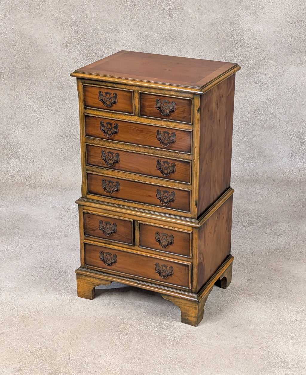 Vintage Georgian Style Yew Wood Miniature Chest on Chest Tallboy - Reproduction