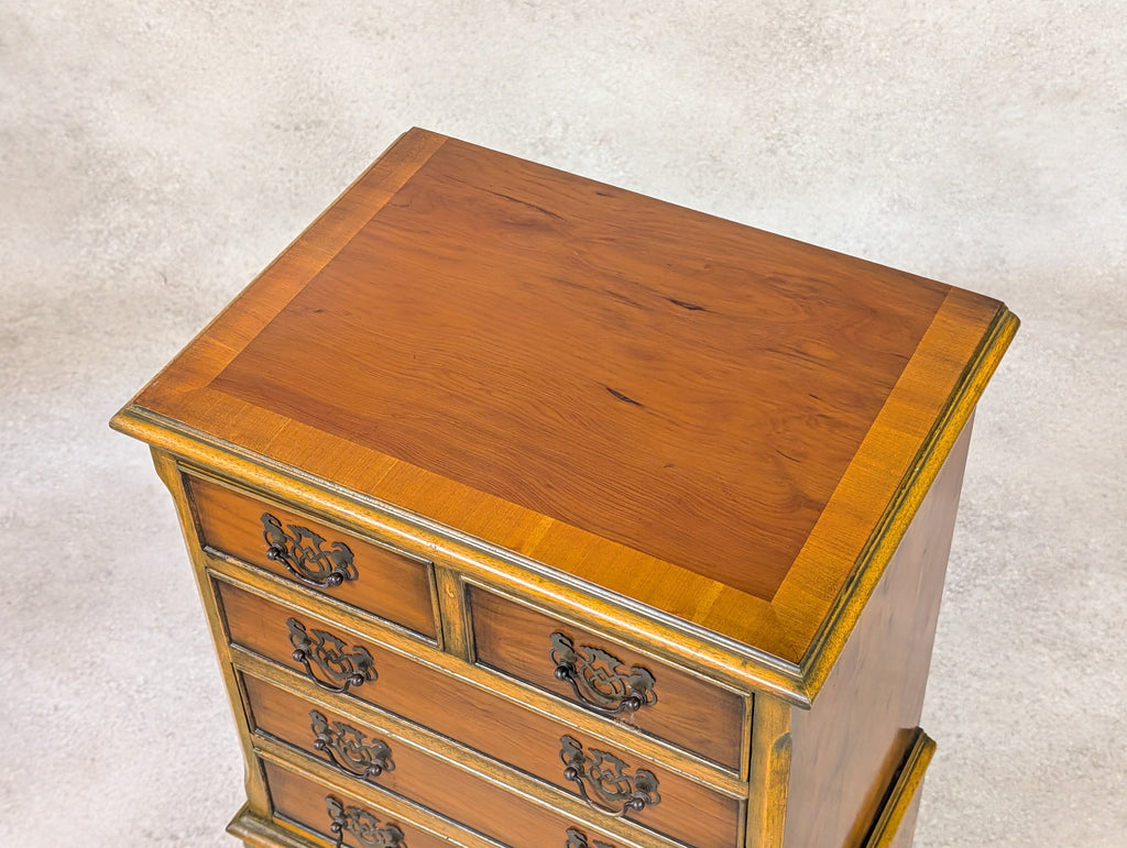 Vintage Georgian Style Yew Wood Miniature Chest on Chest Tallboy - Reproduction