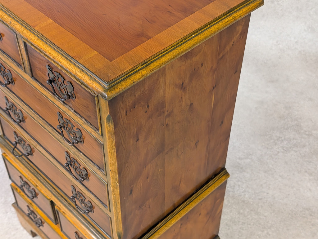 Vintage Georgian Style Yew Wood Miniature Chest on Chest Tallboy - Reproduction