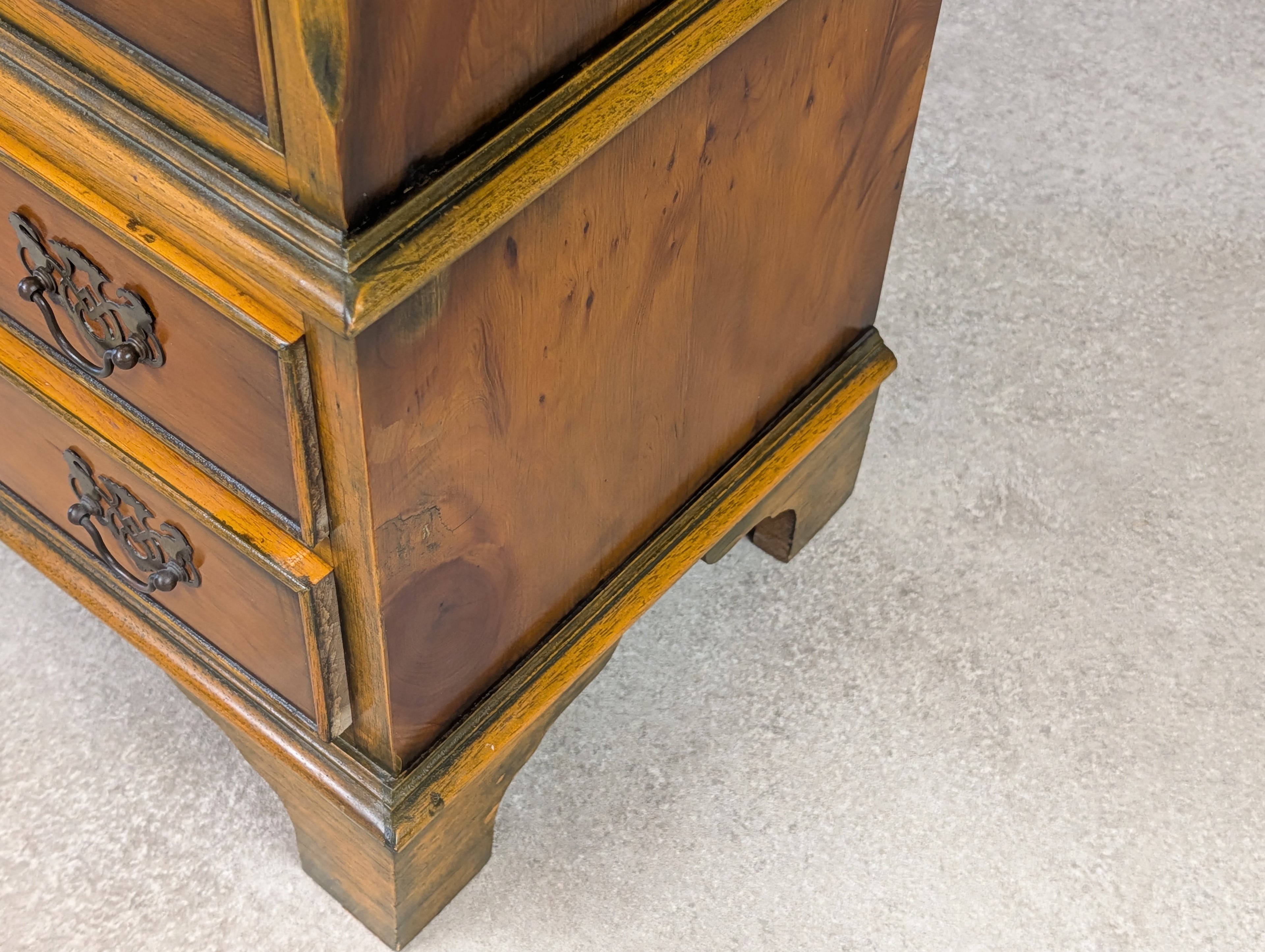 Vintage Georgian Style Yew Wood Miniature Chest on Chest Tallboy - Reproduction