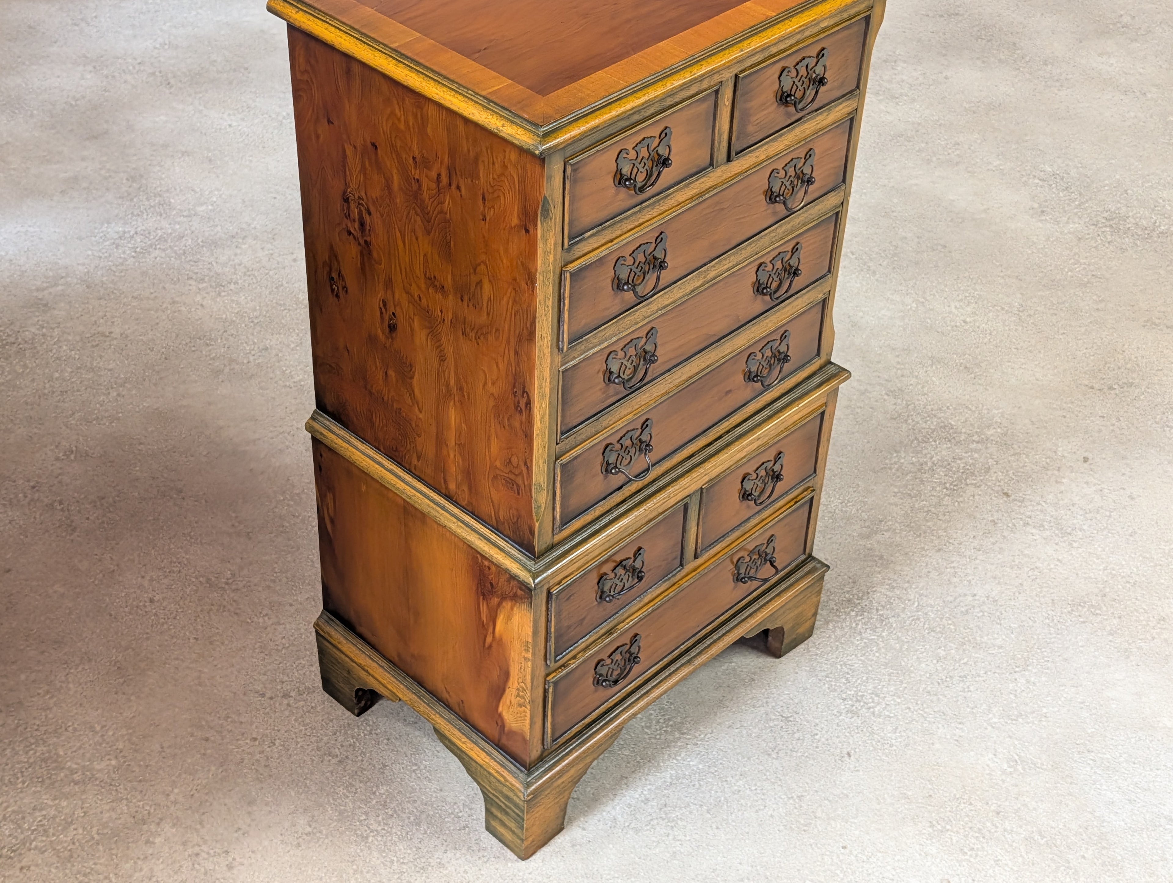 Vintage Georgian Style Yew Wood Miniature Chest on Chest Tallboy - Reproduction