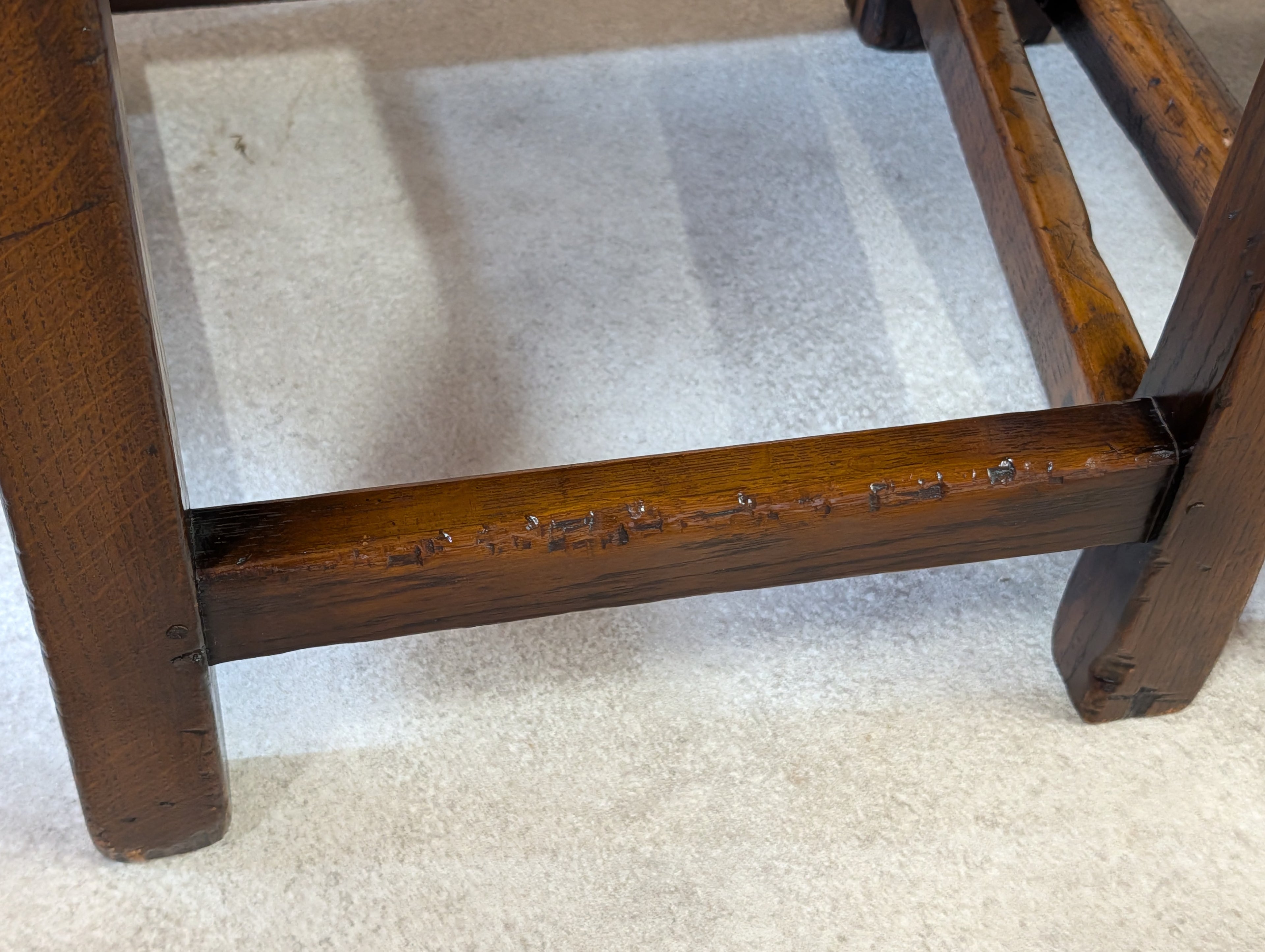 Set Of 6 Vintage Cromwellian Style Oak & Leather Dining Chairs